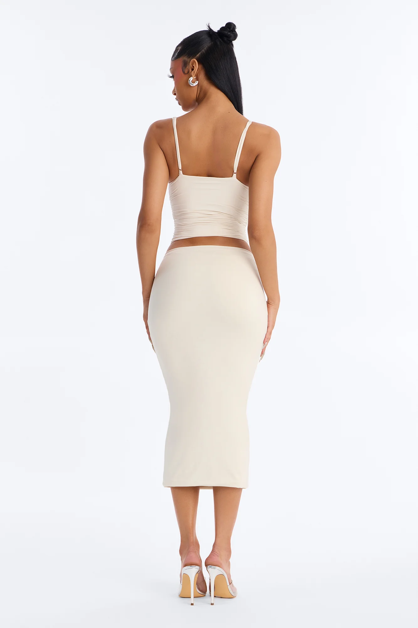 Contour Double Lined Pencil Midi Skirt - Bone - Image 3