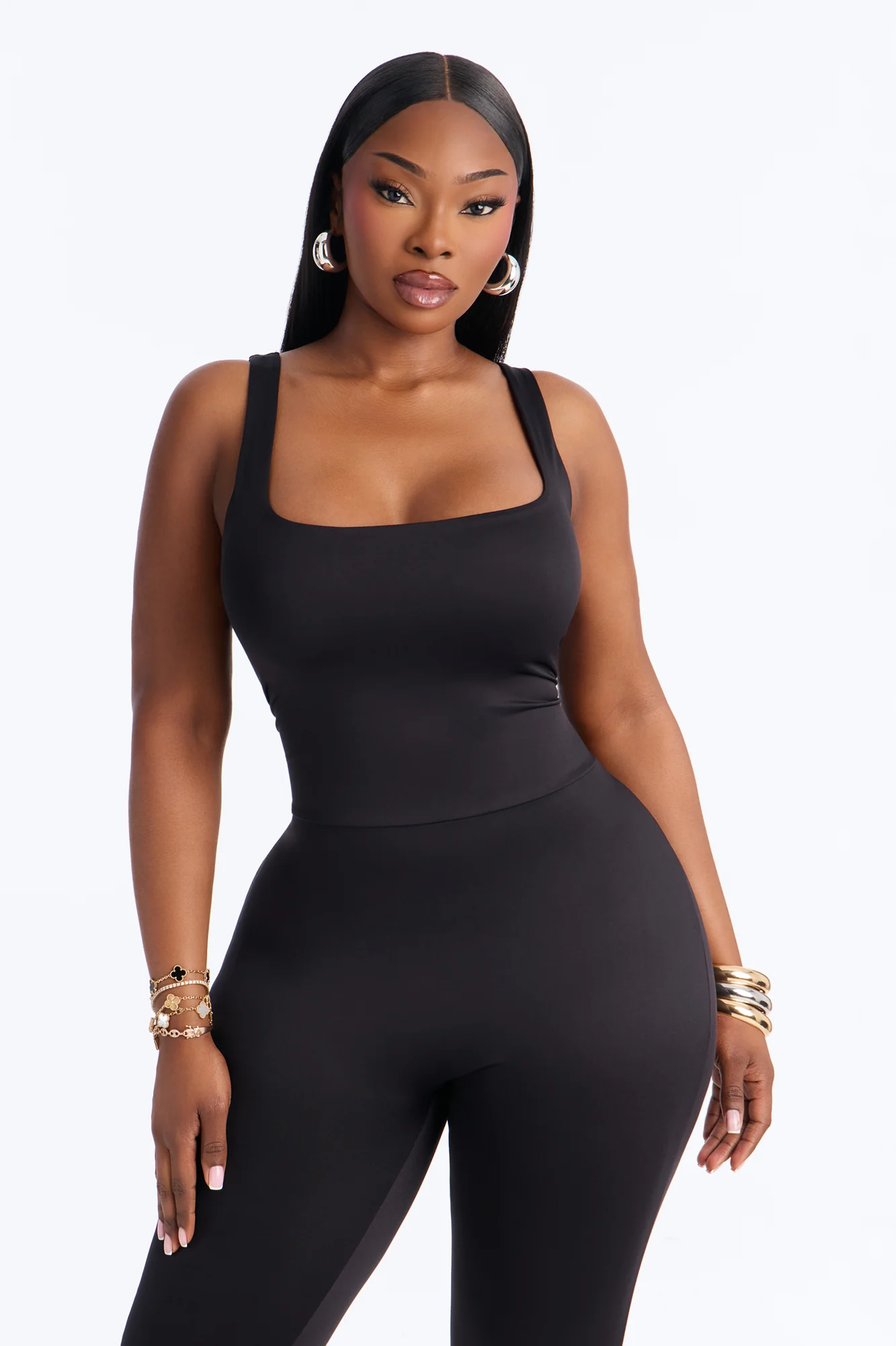 Contour Double Lined Sleeveless Square Neck Jumpsuit - Black - Image 6