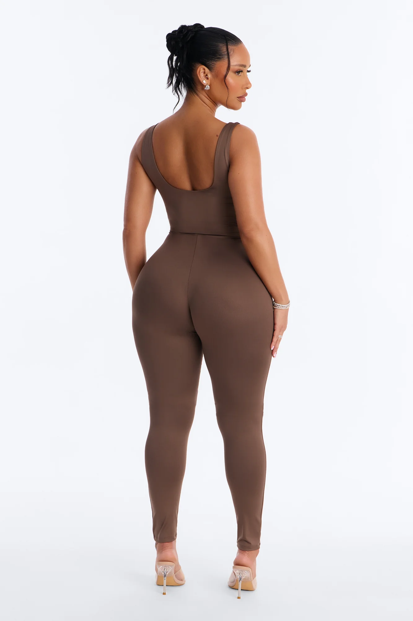 Contour Double Lined Sleeveless Square Neck Jumpsuit - Brown - Image 4