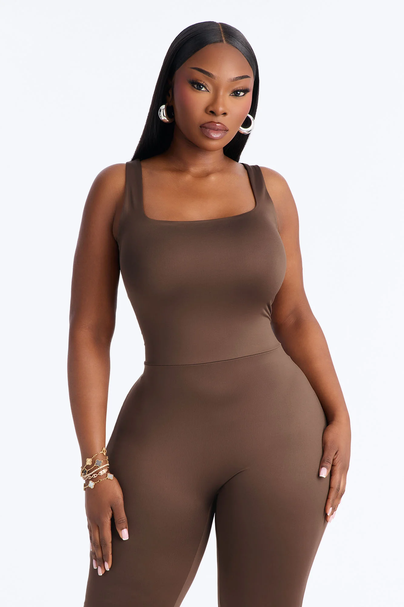 Contour Double Lined Sleeveless Square Neck Jumpsuit - Brown - Image 6