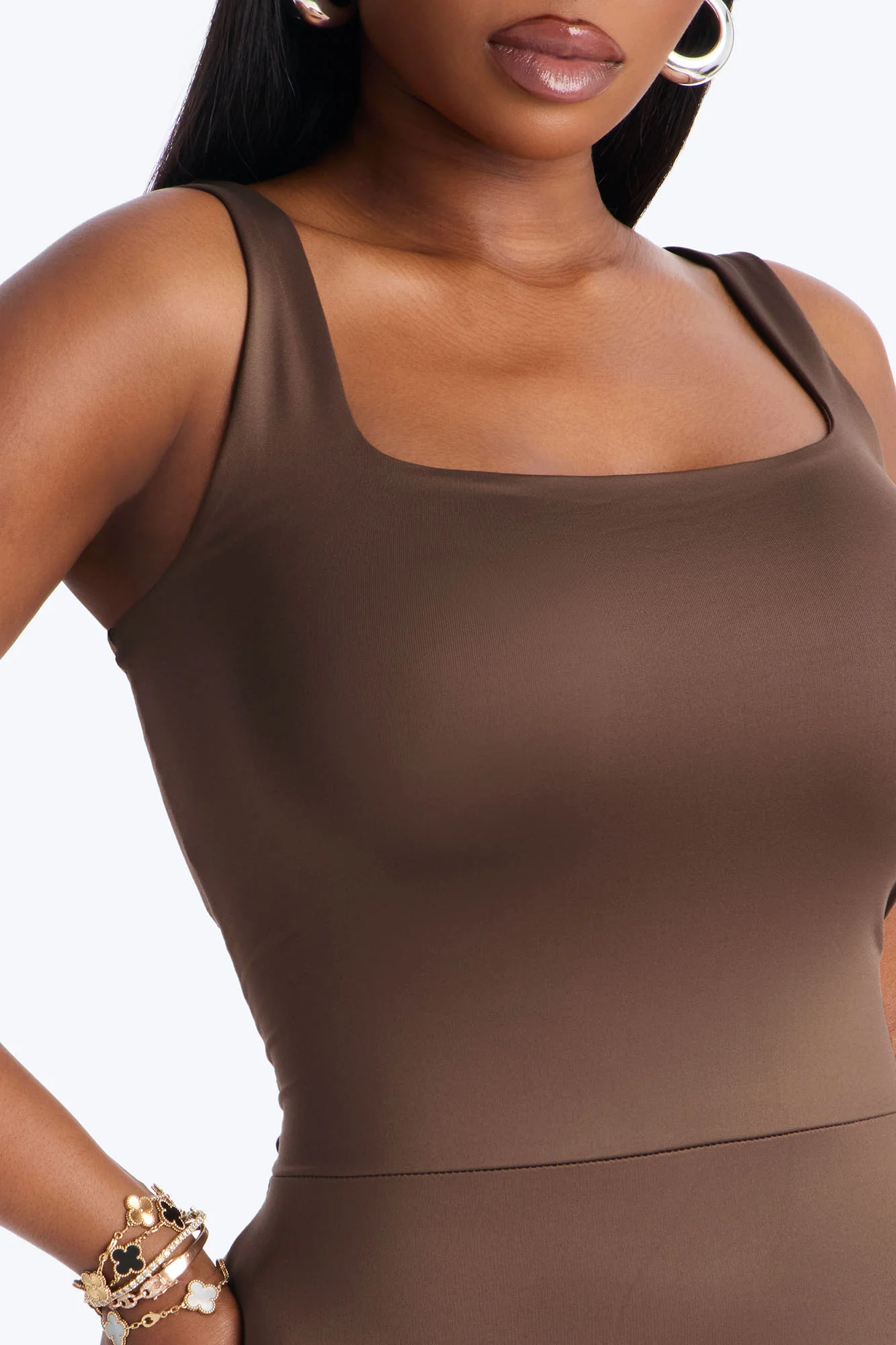 Contour Double Lined Sleeveless Square Neck Jumpsuit - Brown - Image 7