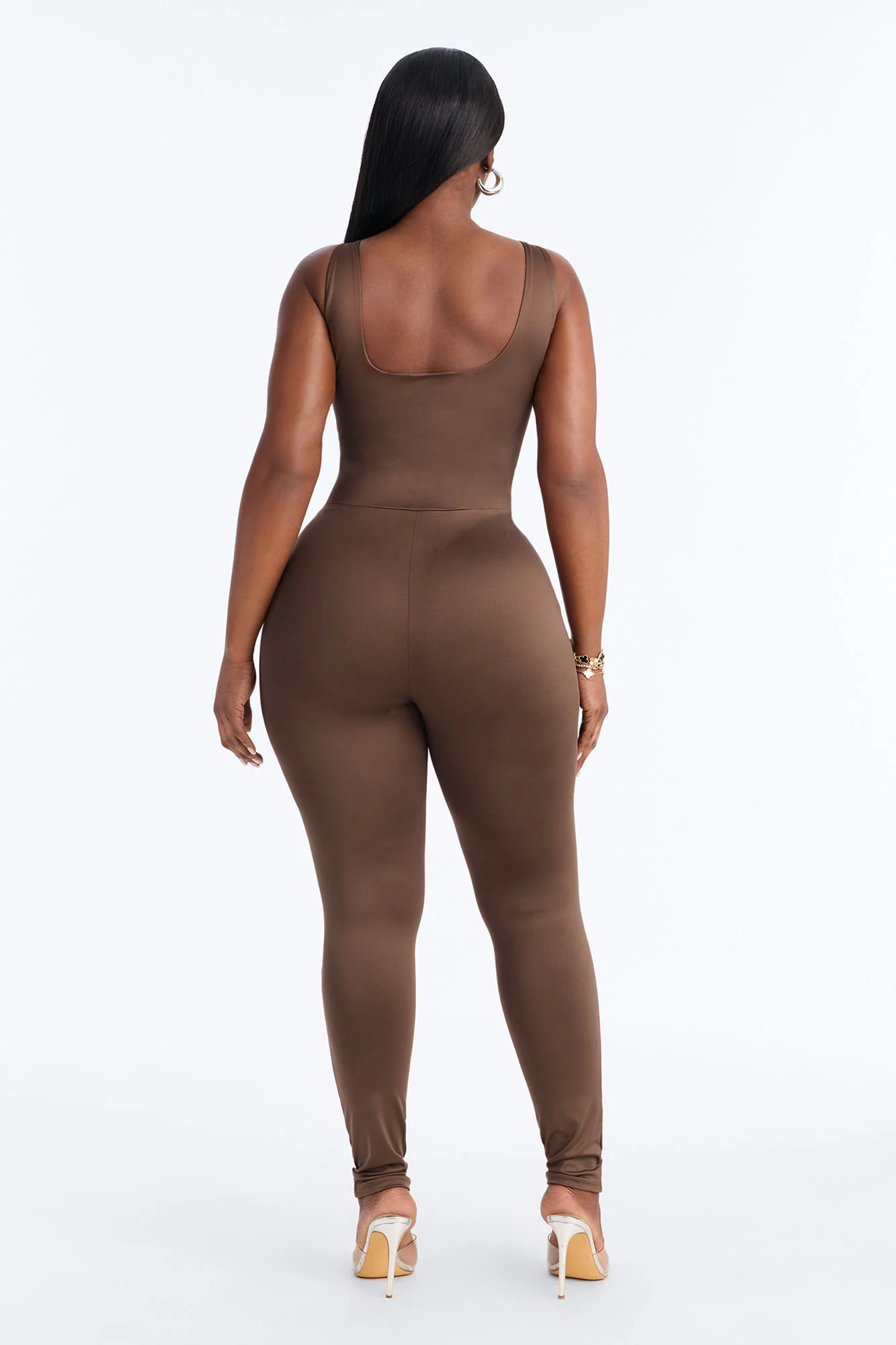 Contour Double Lined Sleeveless Square Neck Jumpsuit - Brown - Image 8