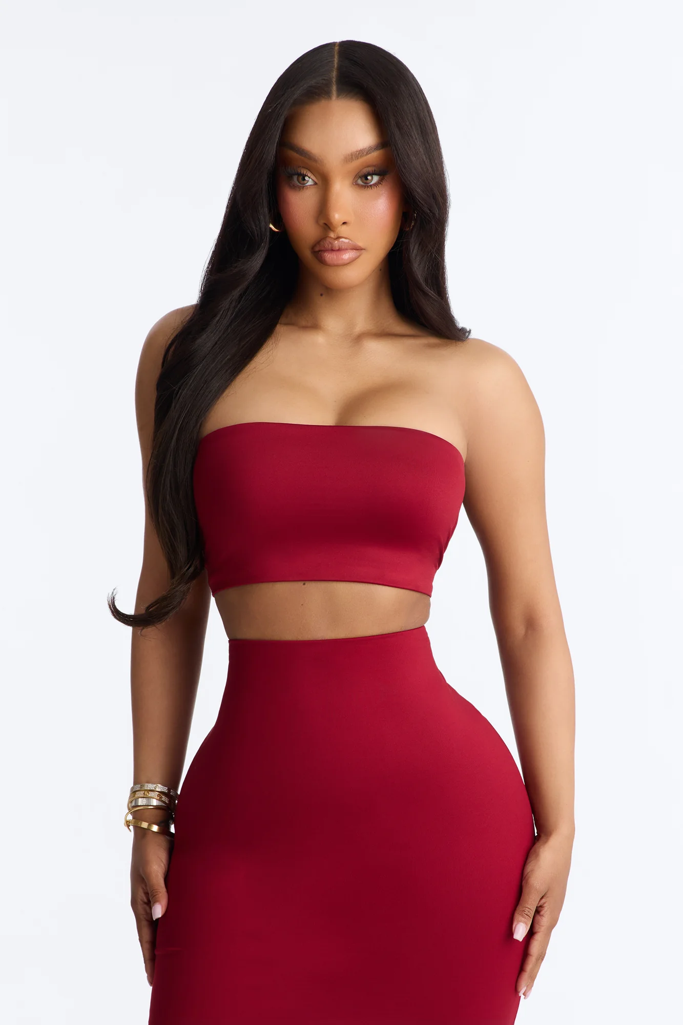 Contour Double Lined Strapless Bandeau Top - DarkRed