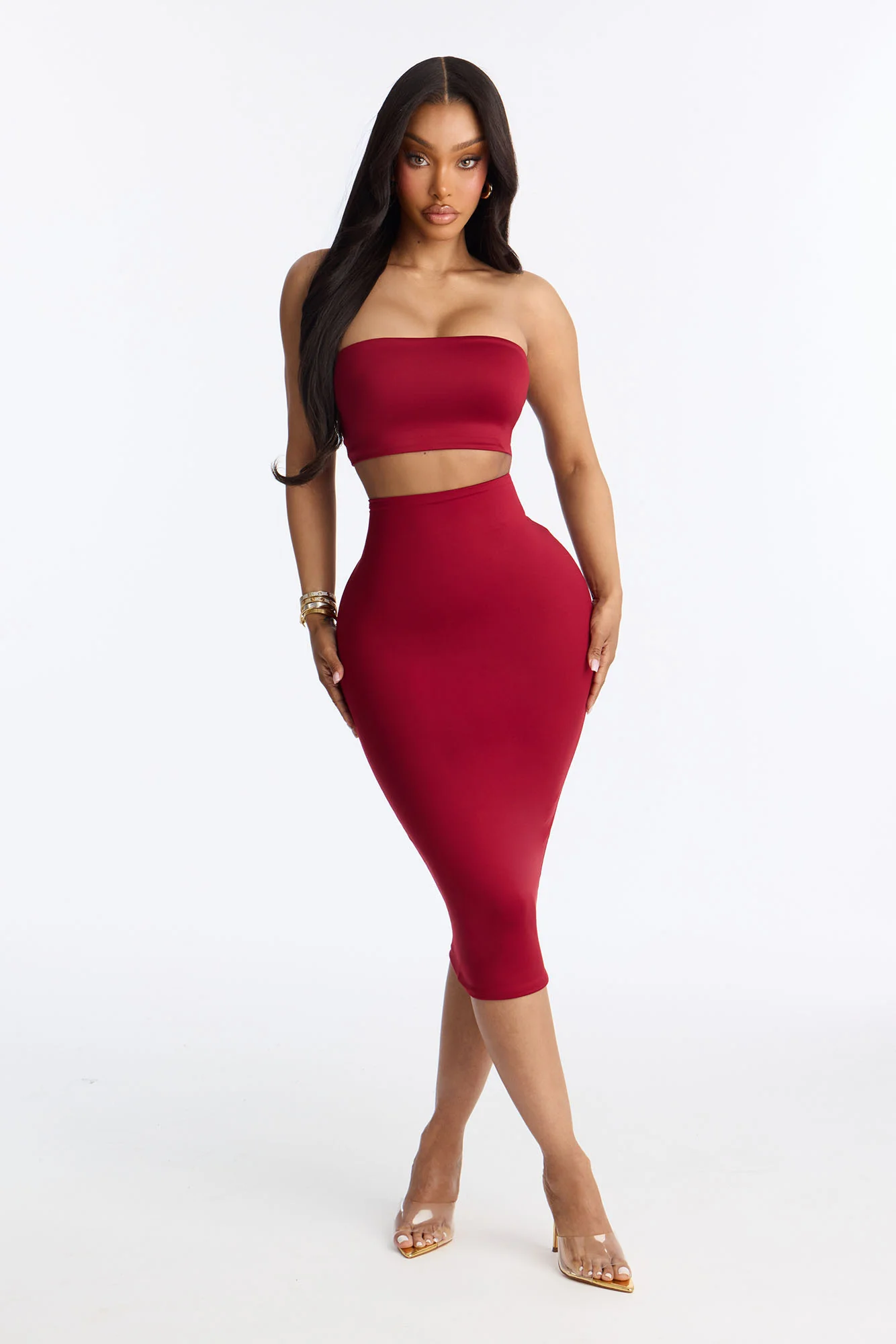 Contour Double Lined Strapless Bandeau Top - DarkRed - Image 2