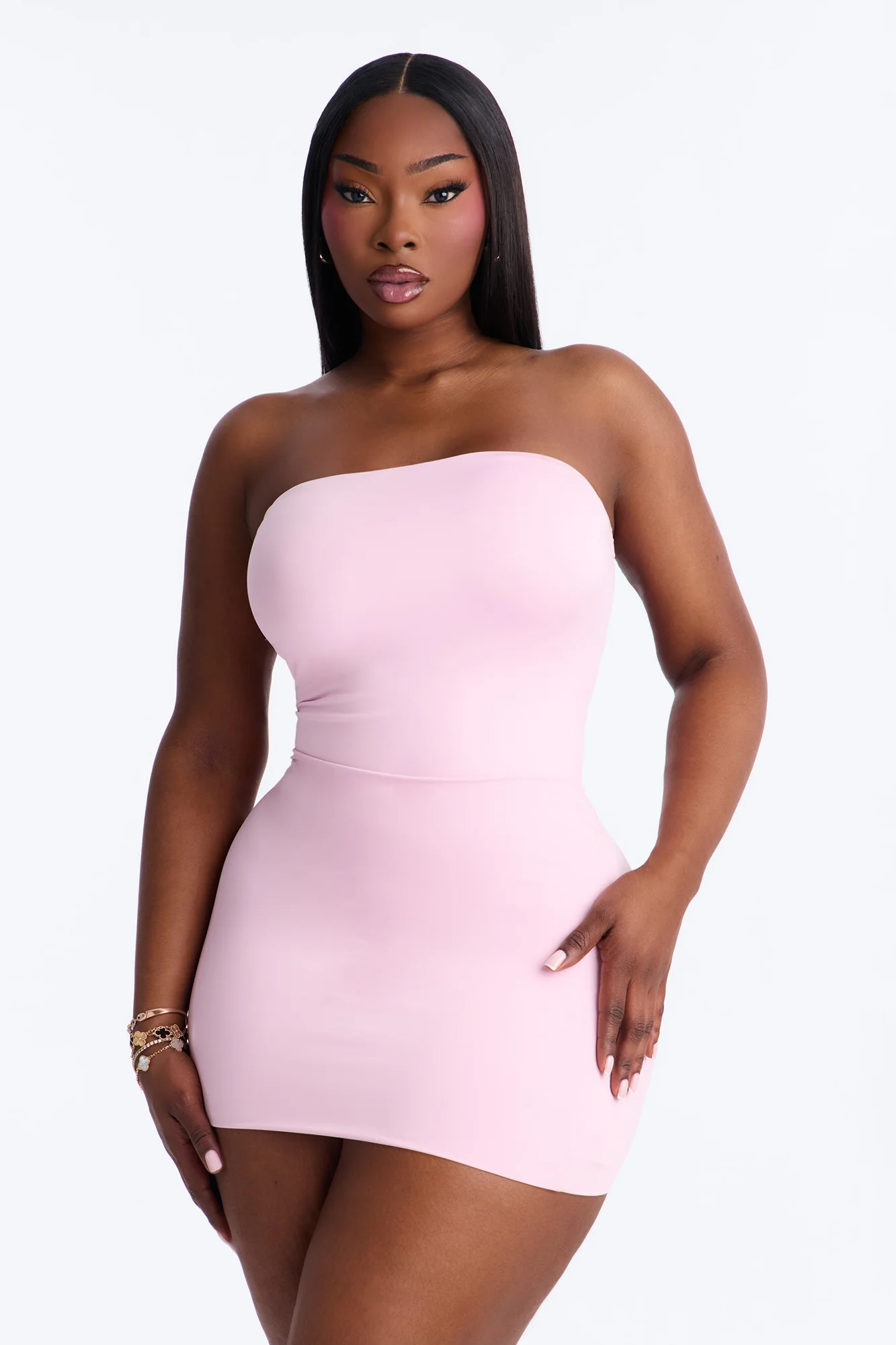 Contour Double Lined Strapless Bodysuit - Light Pink - Image 7