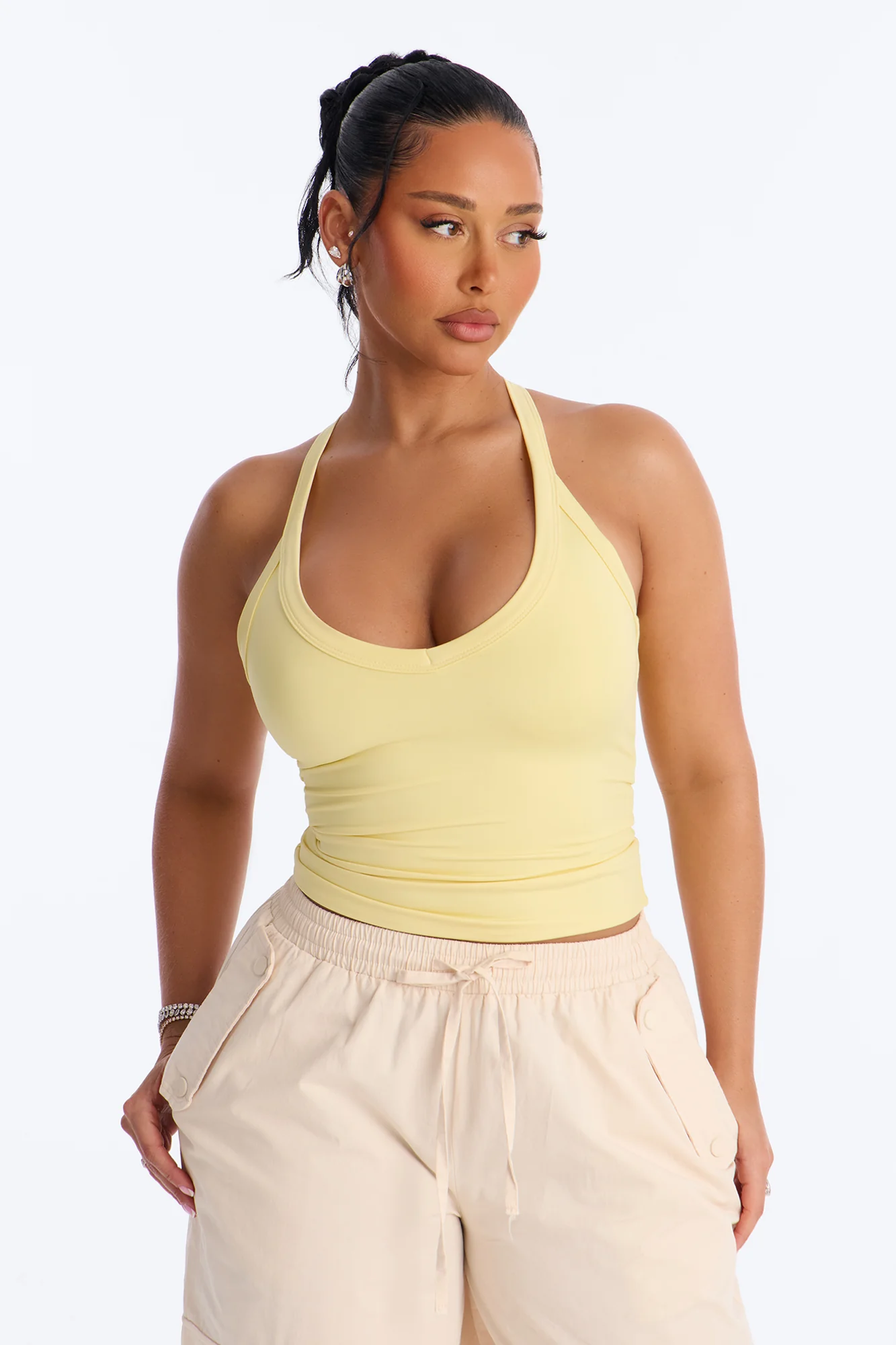 Contour Double Lined V Neck Tank Top - Yellow