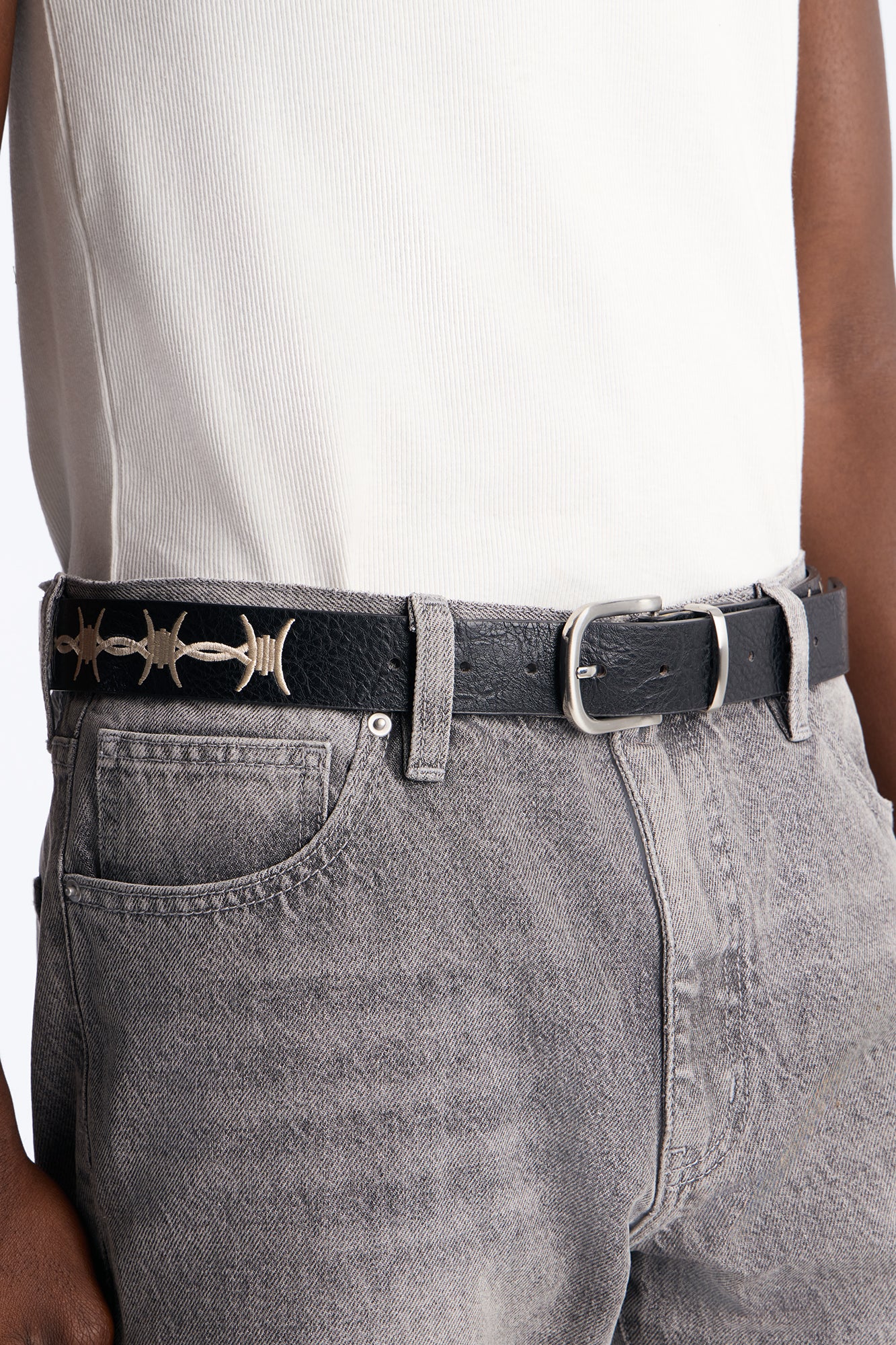 Contrast Patch Cut Out Faux Leather Belt - Black