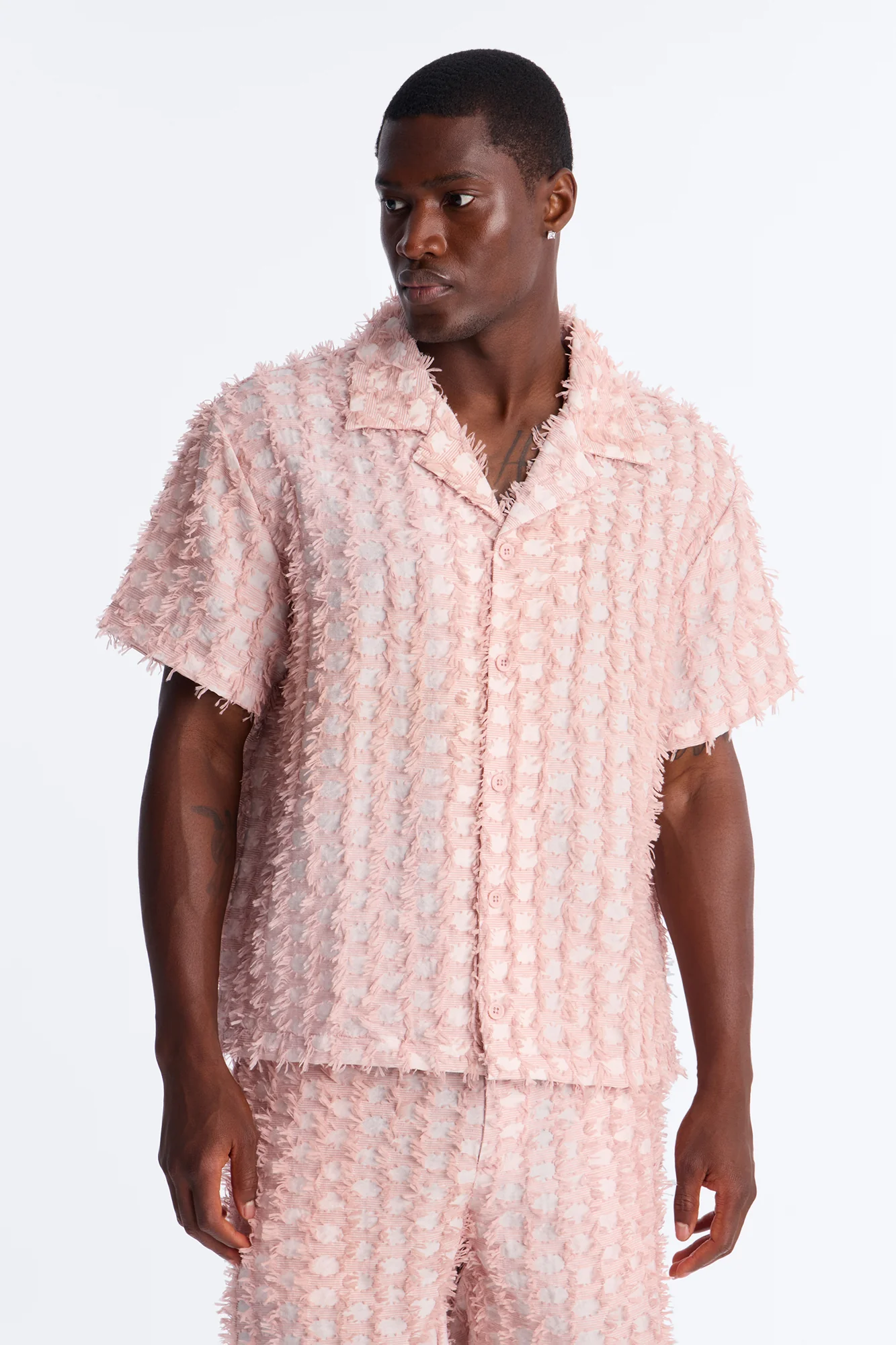 Coral Fringe Cuban Collar Button Up Shirt - Pink