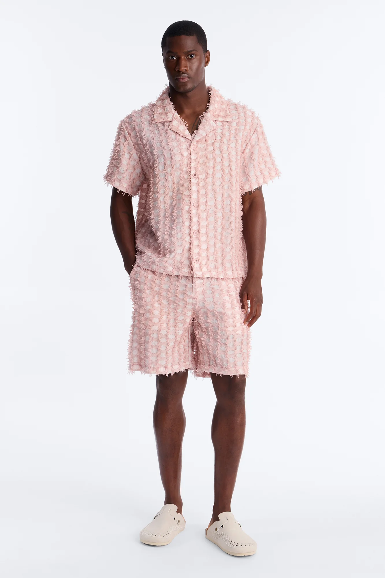Coral Fringe Cuban Collar Button Up Shirt - Pink - Image 2