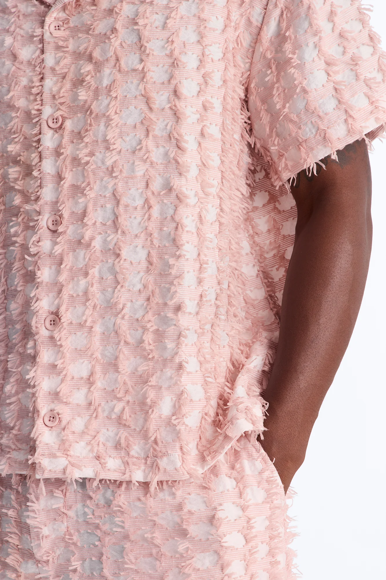Coral Fringe Cuban Collar Button Up Shirt - Pink - Image 3
