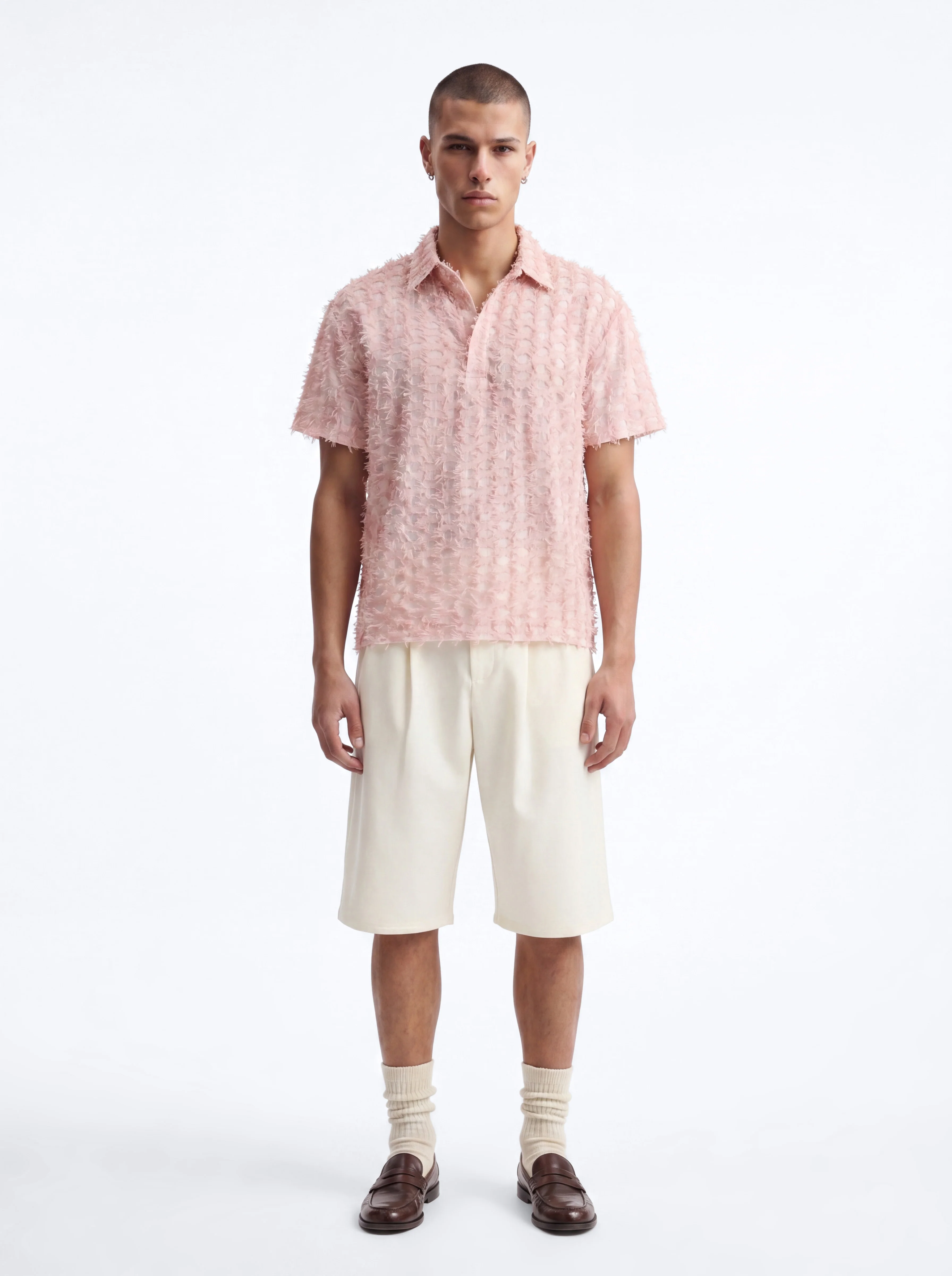 Coral Fringe Johnny Collar Polo - Pink - Image 4