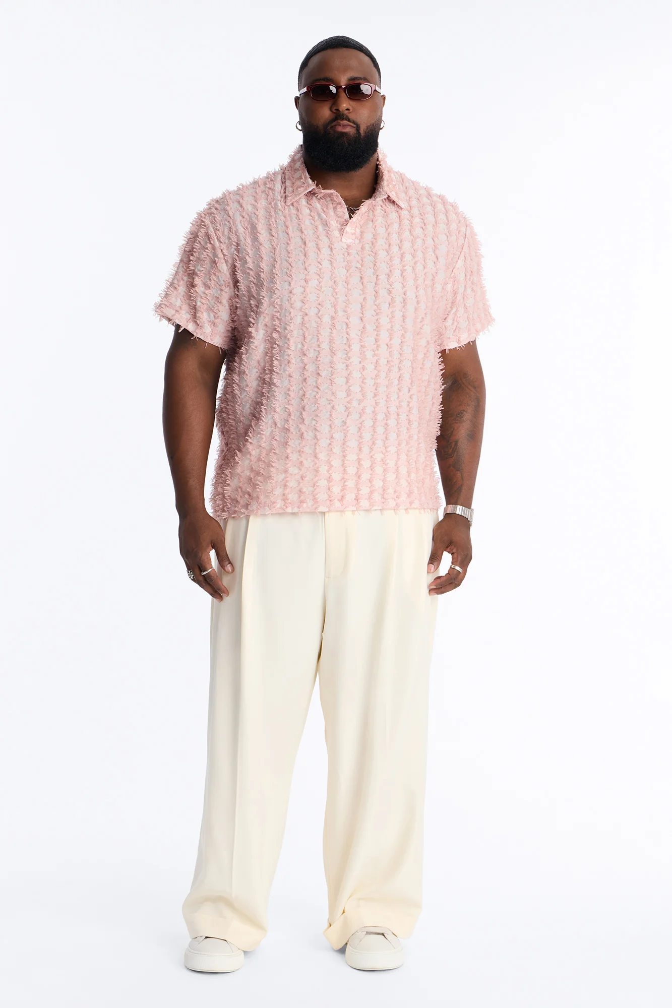 Coral Fringe Johnny Collar Polo - Pink - Image 5