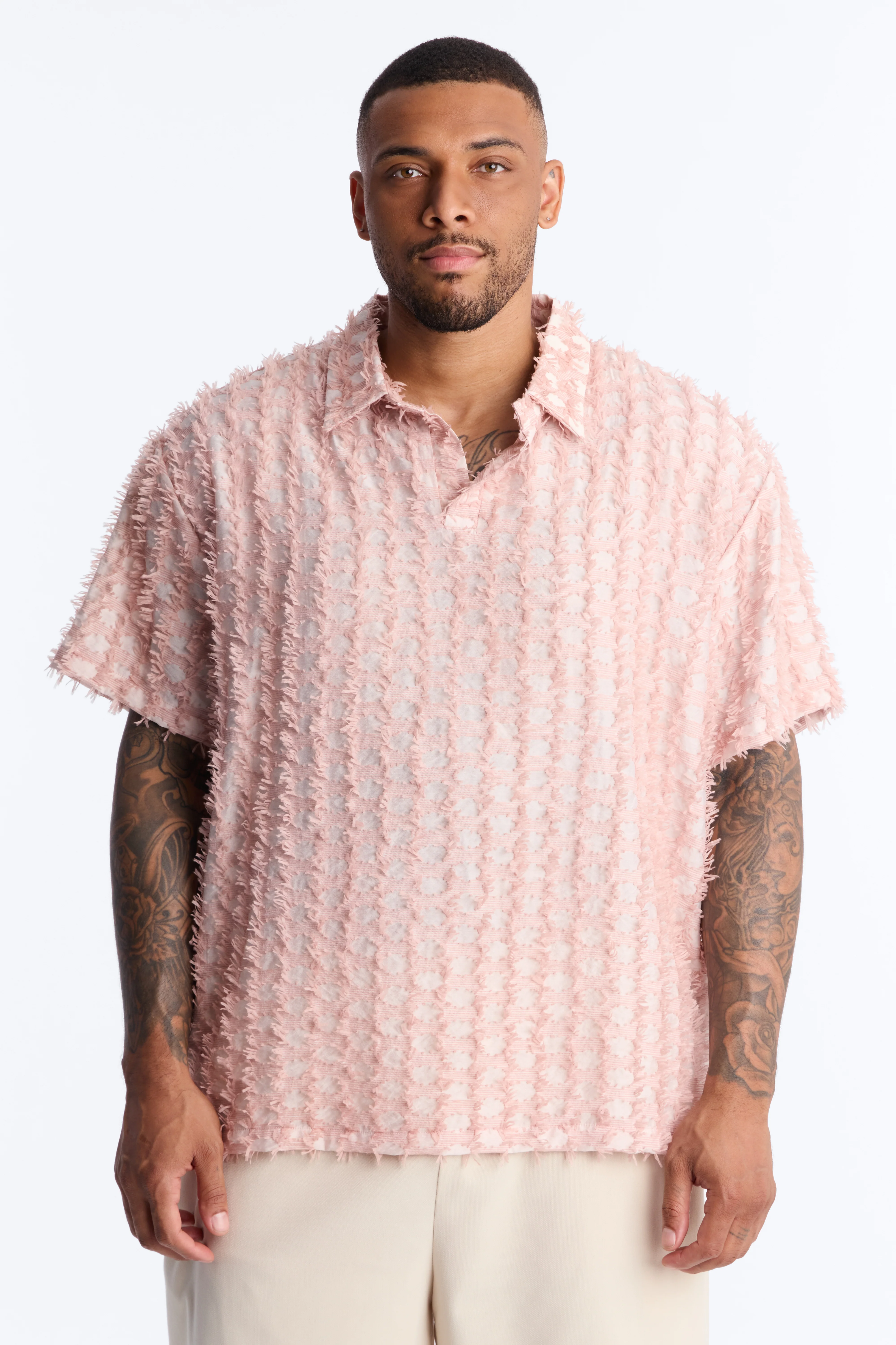 Coral Fringe Johnny Collar Polo - Pink - Image 9