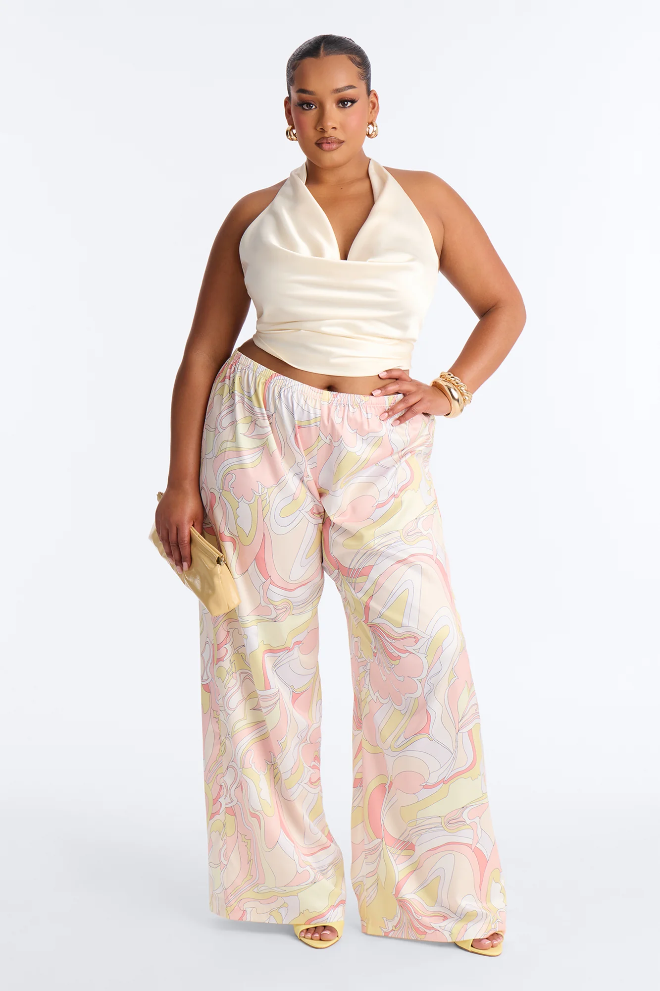 Cordelia Mid Rise Printed Wide Leg Pant - Yellow/combo - Image 4