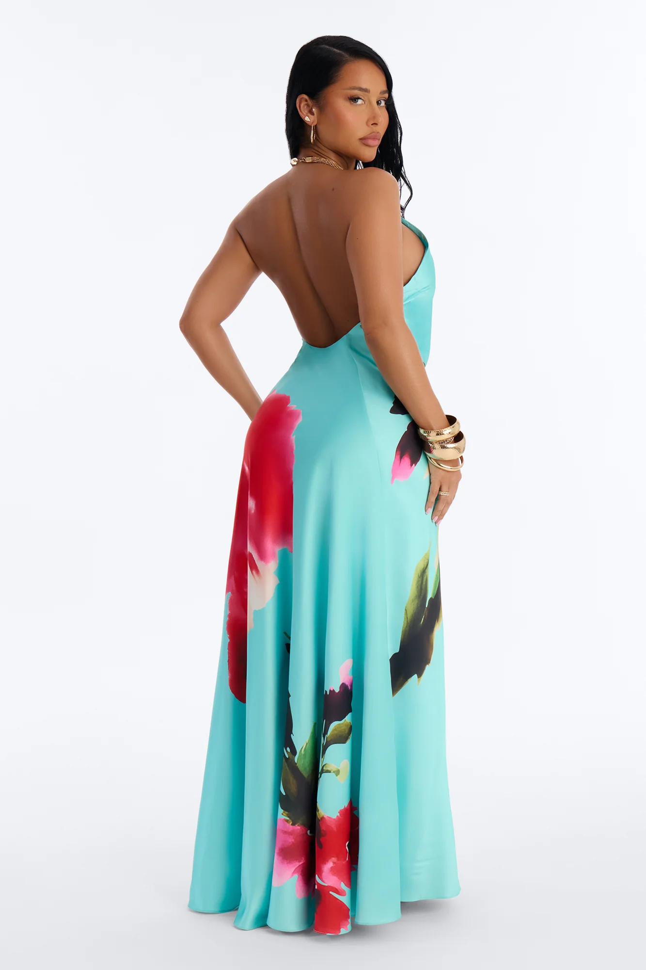 Cordelia Sleeveless Satin Maxi Dress - Turquoise/combo - Image 4