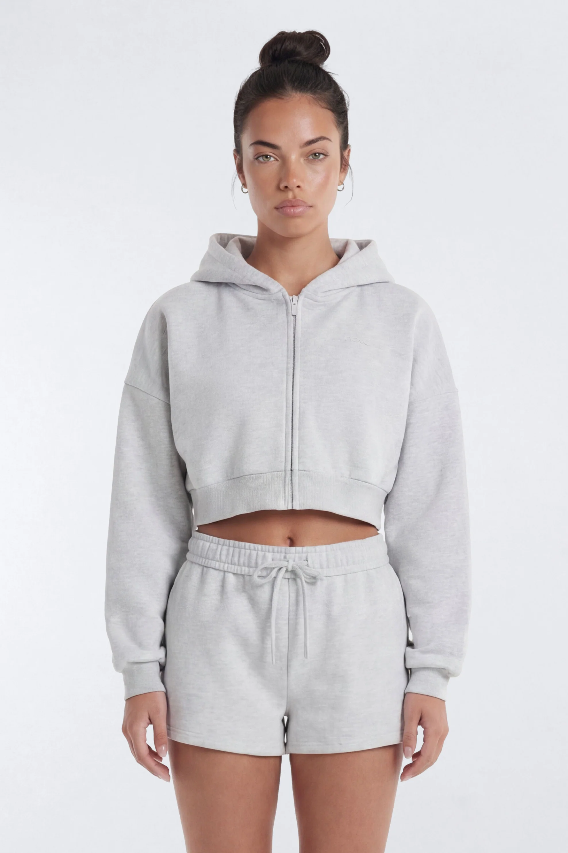 CoreFleece Boxy Crop Zip Hoodie Sweatshirt - Heather Grey
