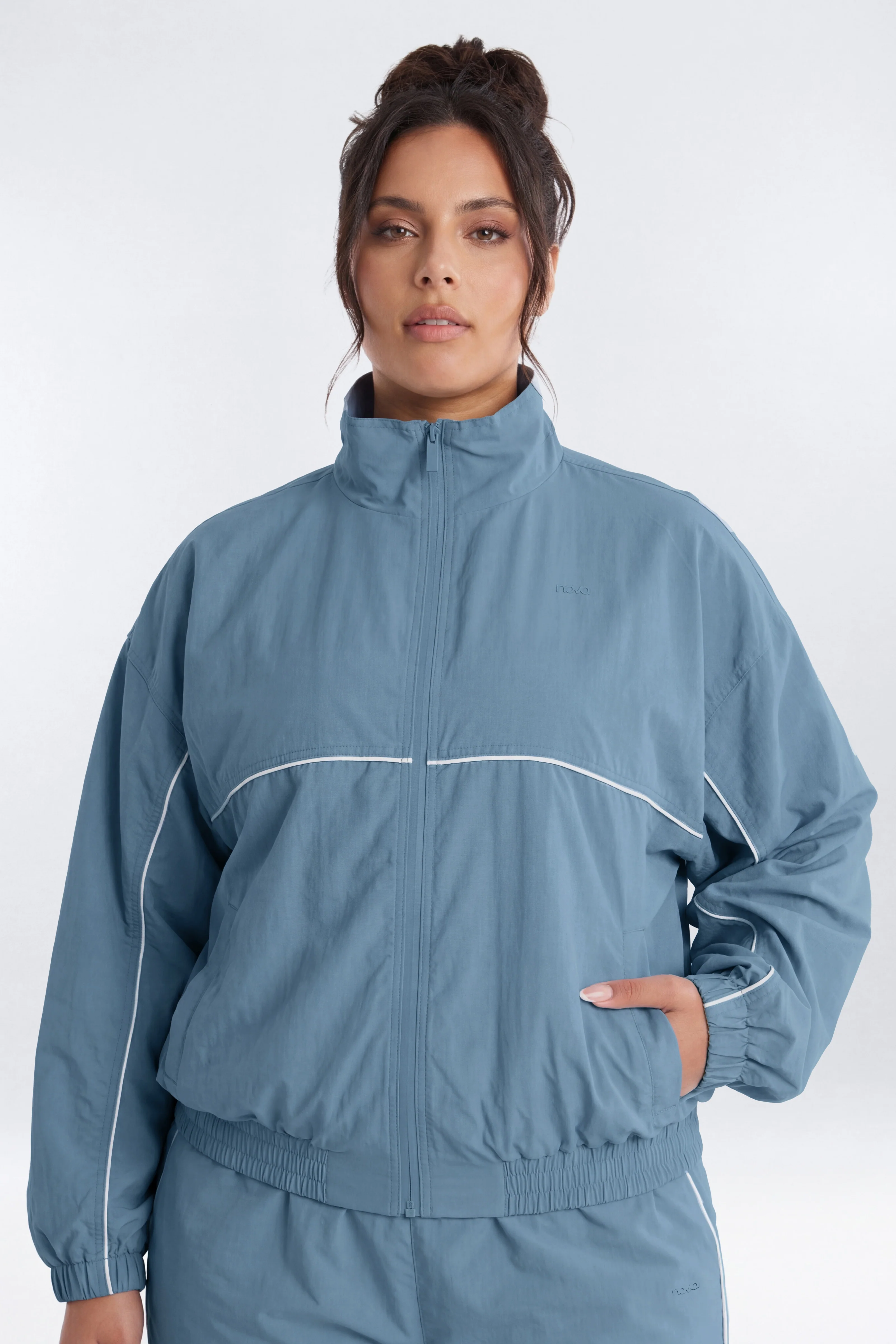CoreNylon Mock Neck Full Zip Track Jacket - Soft Indigo - Image 6
