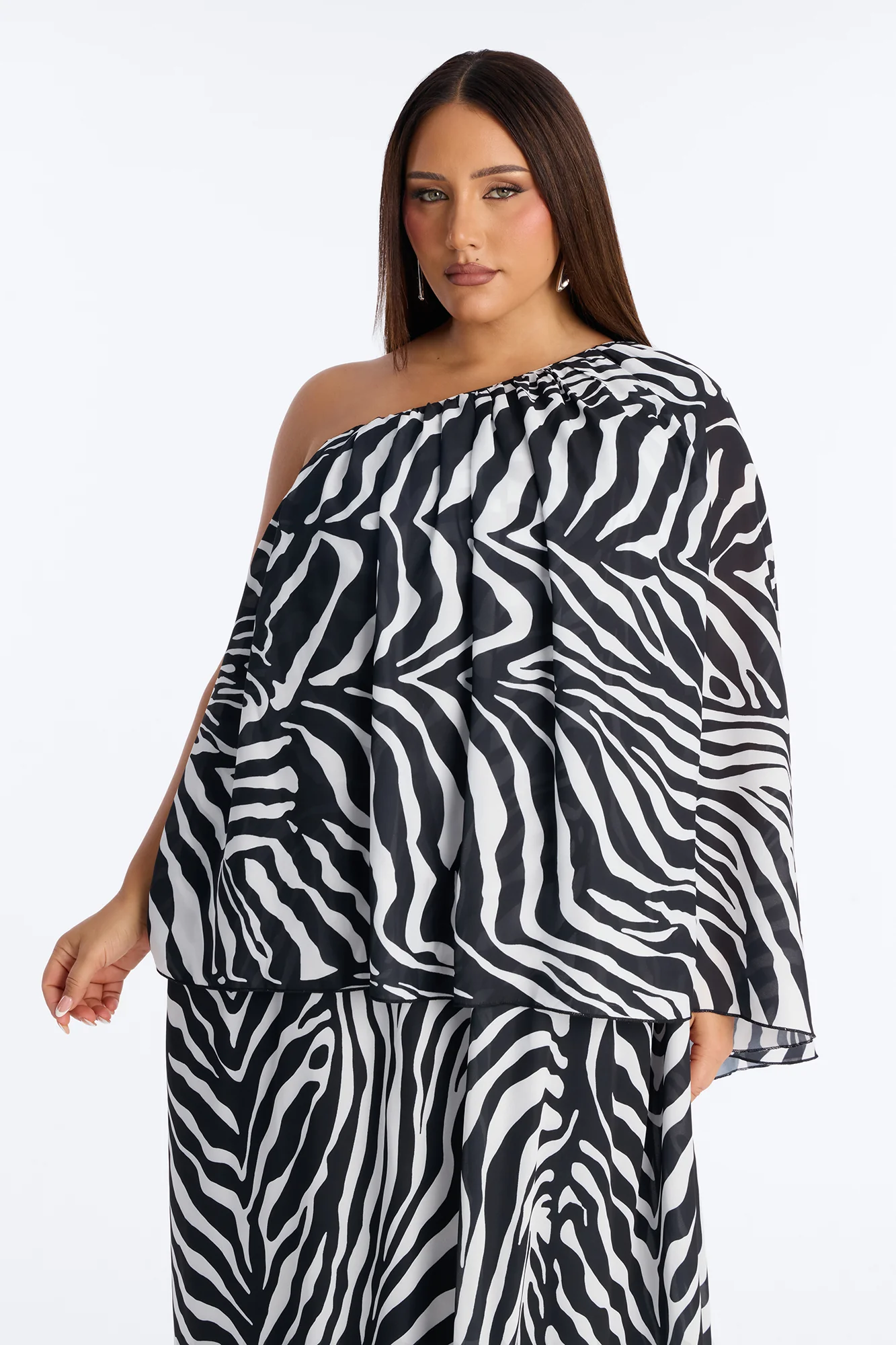 Corine One Shoulder Chiffon Maxi Dress - Black/White - Image 6