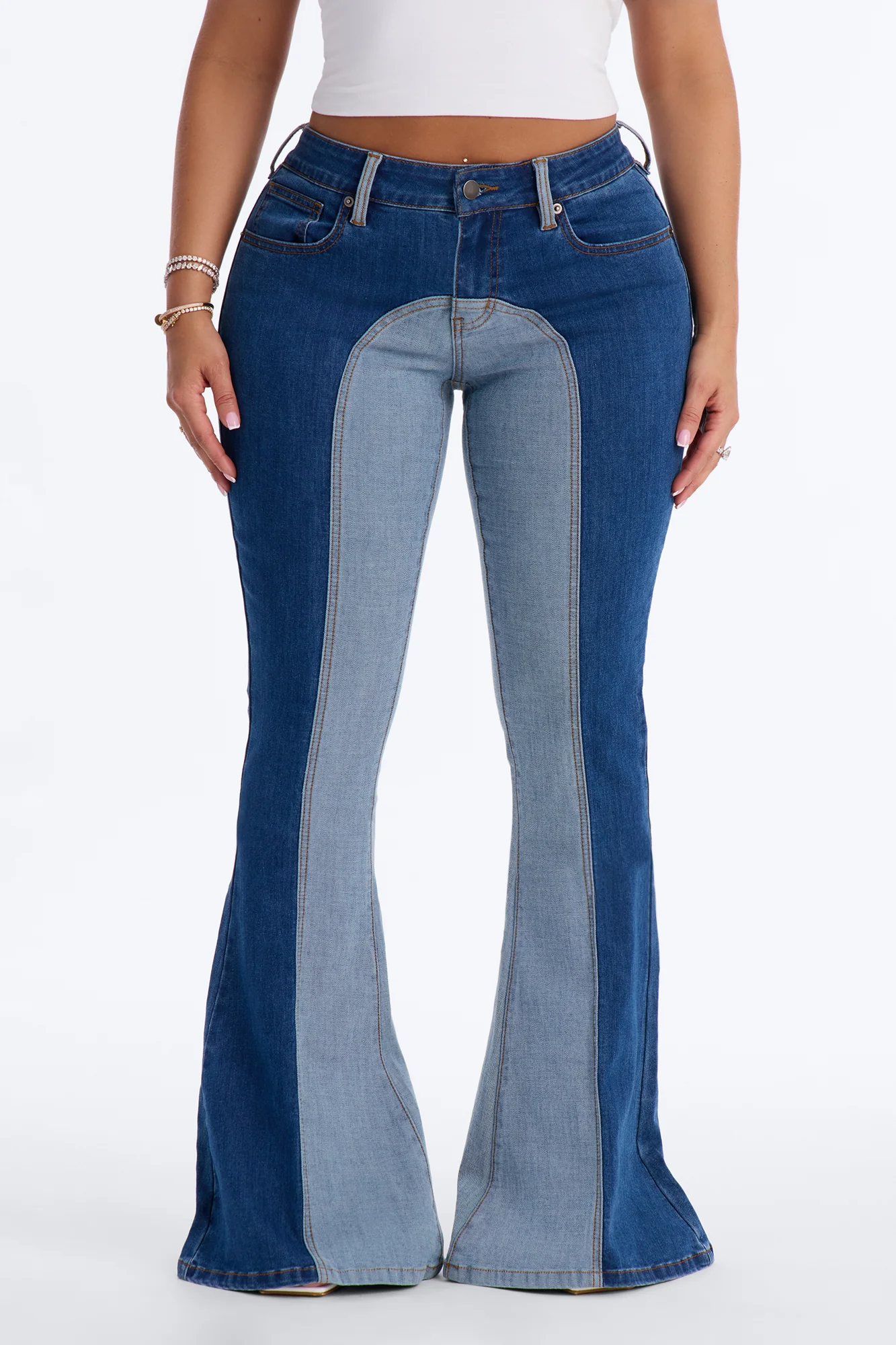 Coronado Low Rise Stretch Flare Jeans - Blue/combo - Image 3
