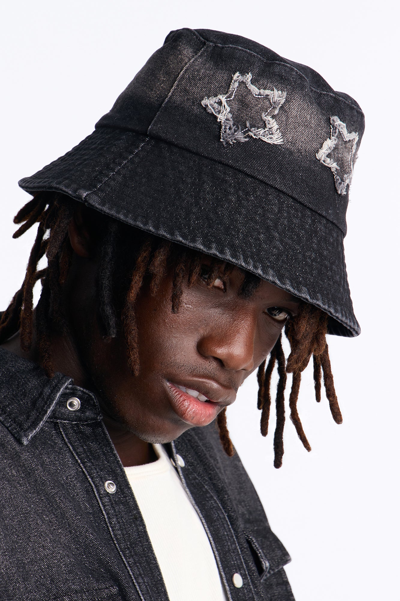Cosmo Distress Denim Bucket Hat - Black Wash