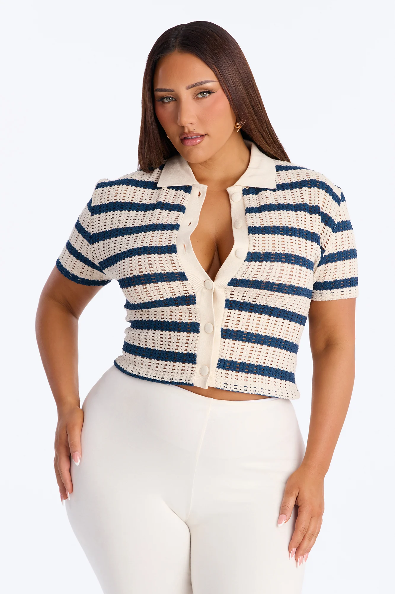 Costal Girl Striped Crochet Shirt - Navy/combo - Image 5