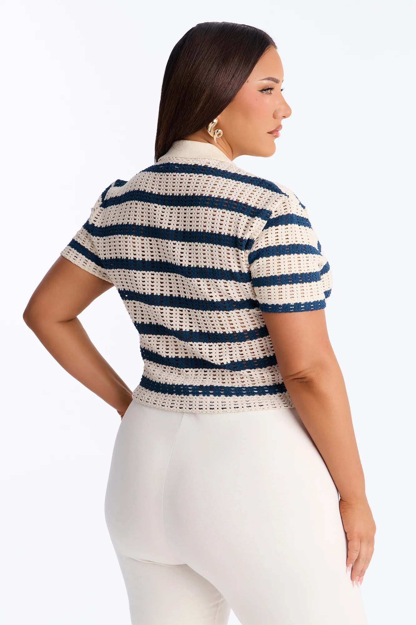 Costal Girl Striped Crochet Shirt - Navy/combo - Image 8