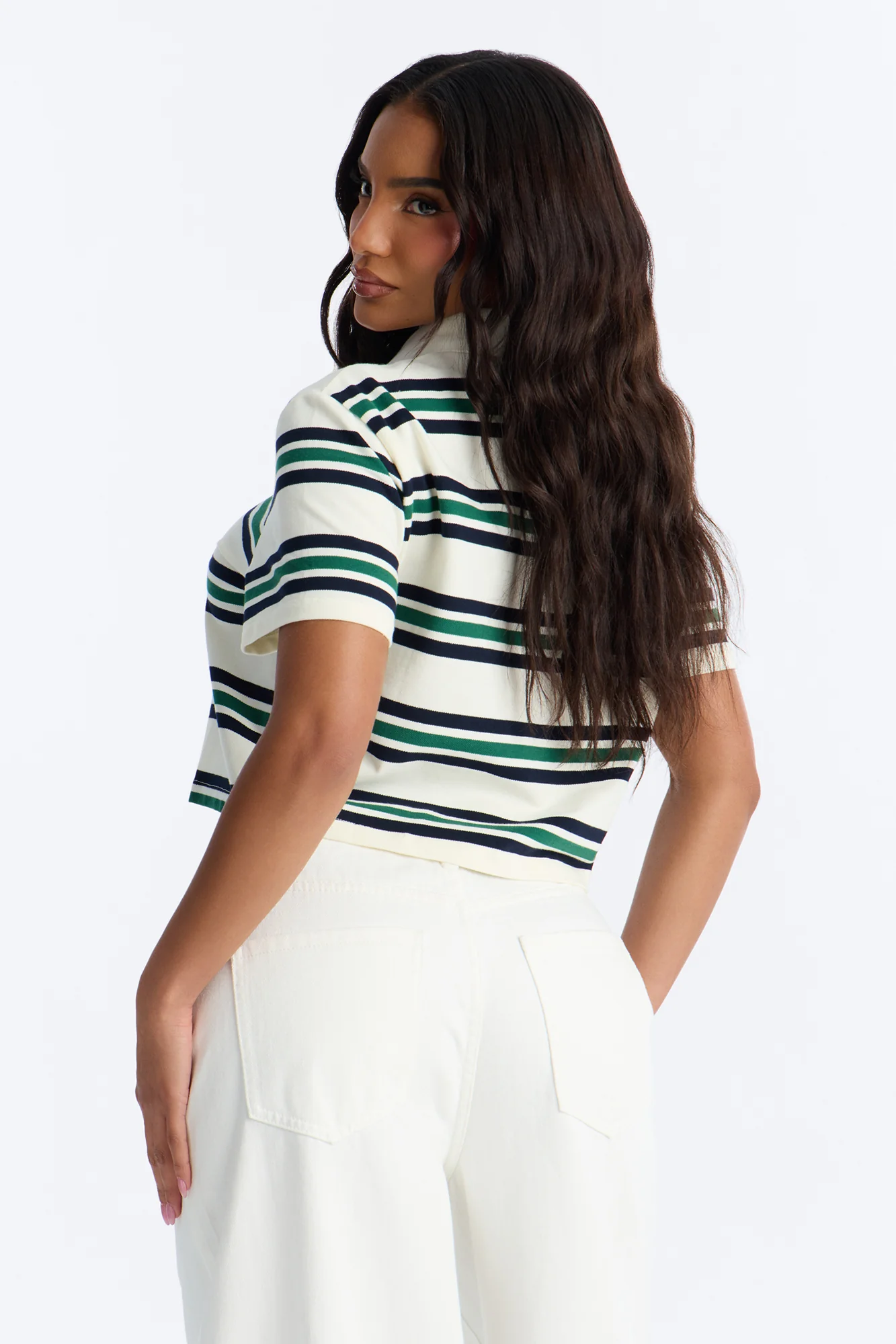 Country Club Striped Short Sleeve Polo Top - Green/combo - Image 4