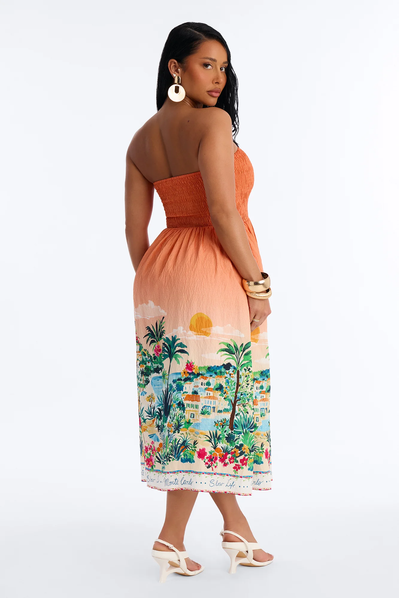 Courtney Printed Midi Dress - Orange/combo - Image 4
