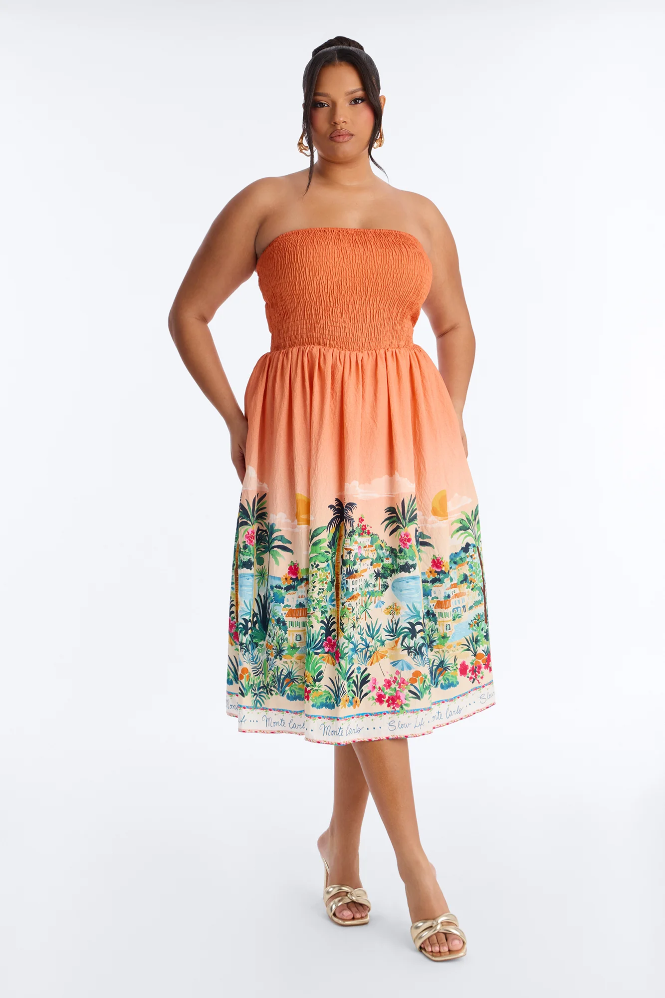 Courtney Printed Midi Dress - Orange/combo - Image 5