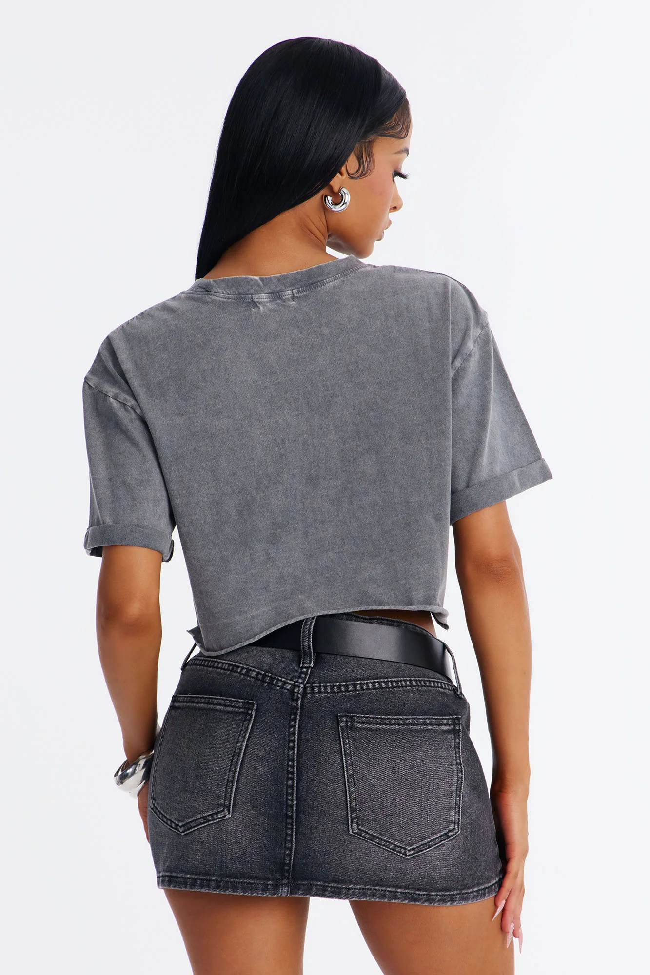 Cowboy Things Washed Cropped Tee - Black Wash - Image 4