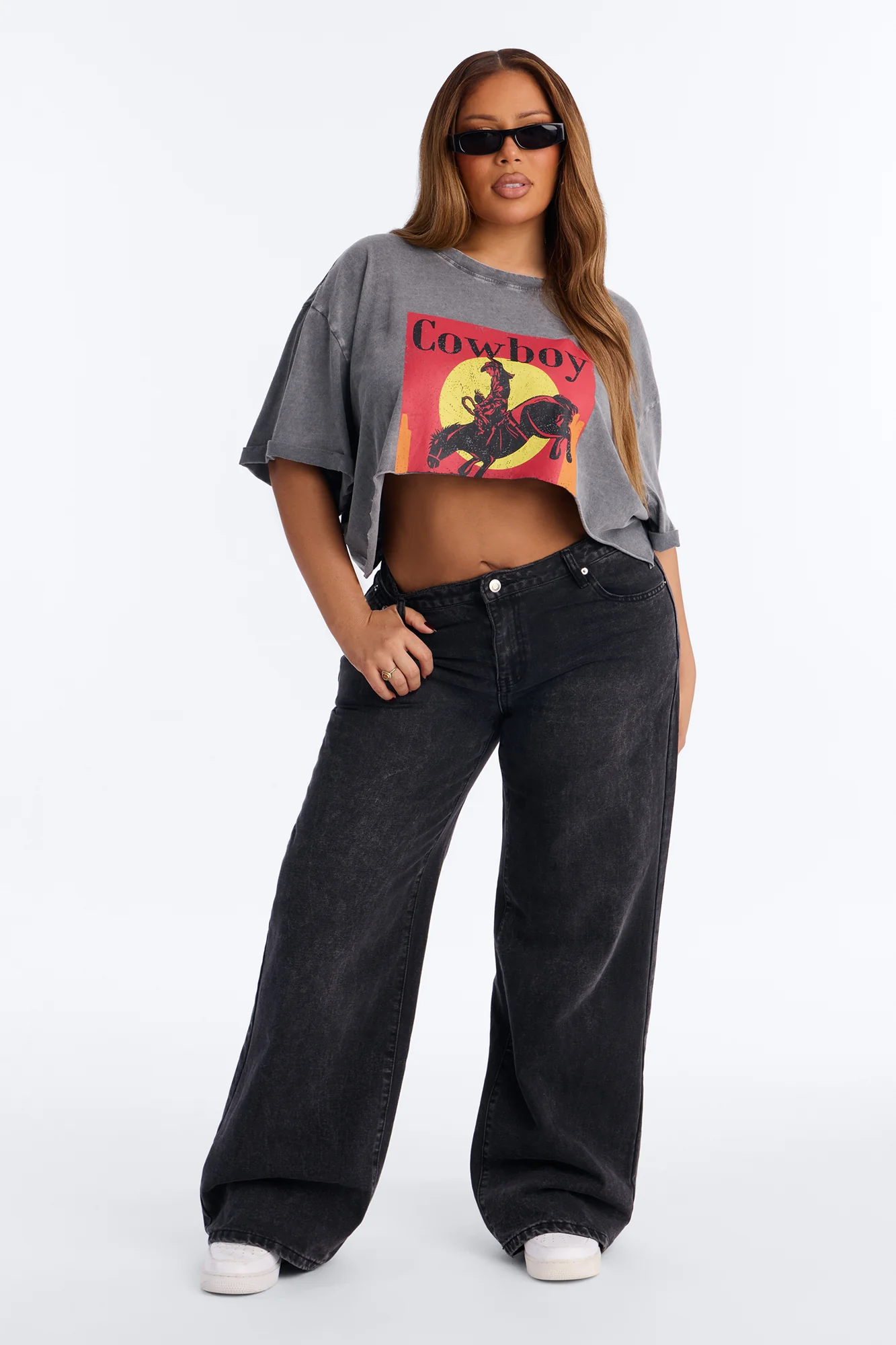 Cowboy Things Washed Cropped Tee - Black Wash - Image 6