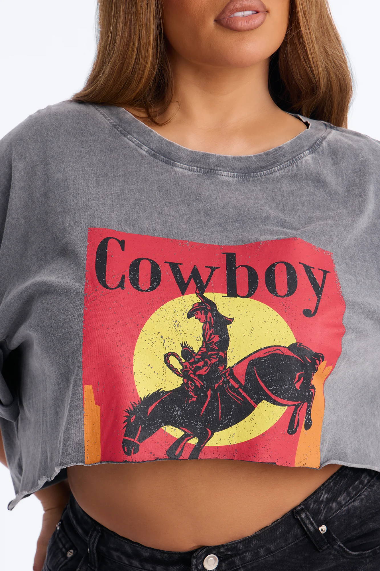 Cowboy Things Washed Cropped Tee - Black Wash - Image 7