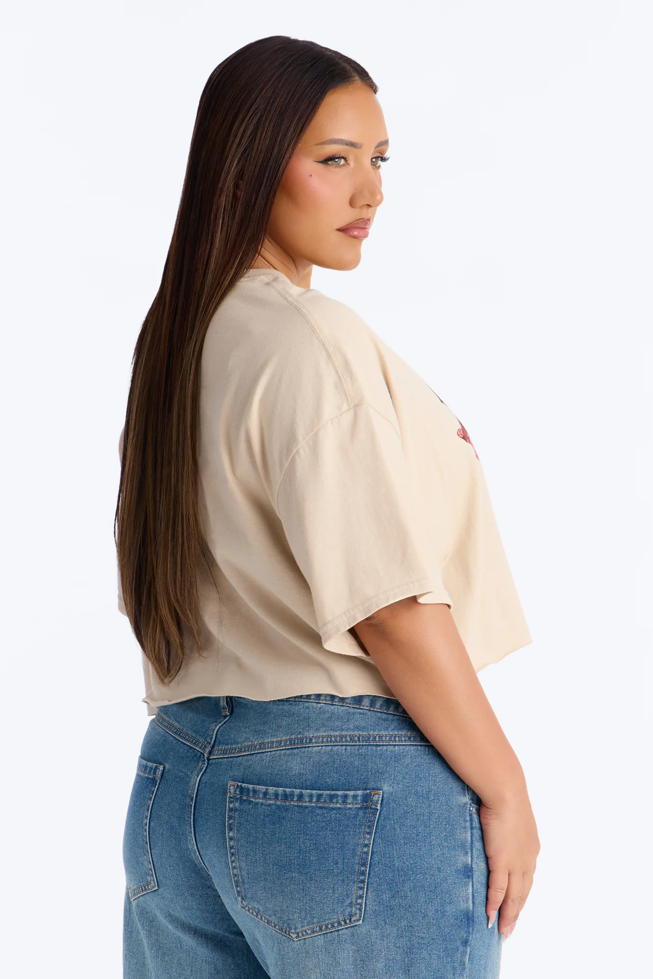 Cowgirl Ride Cut Off Cropped Tee - Sand - Image 8