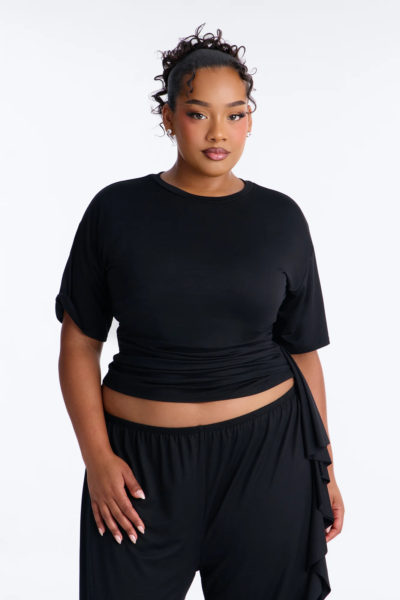 Cozy And Cool Ruched Jogger Pant Set - Black - Image 2