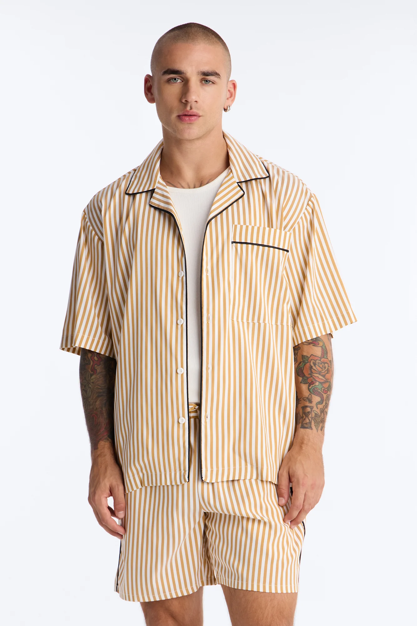 Cozy Night In Stripe Lounge Top - Gold/combo