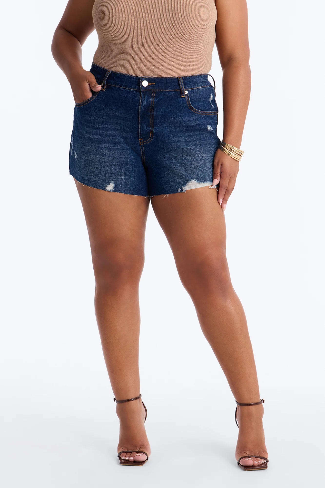 Crashing Out Ripped Cut Off Denim Shorts - Dark Wash - Image 6