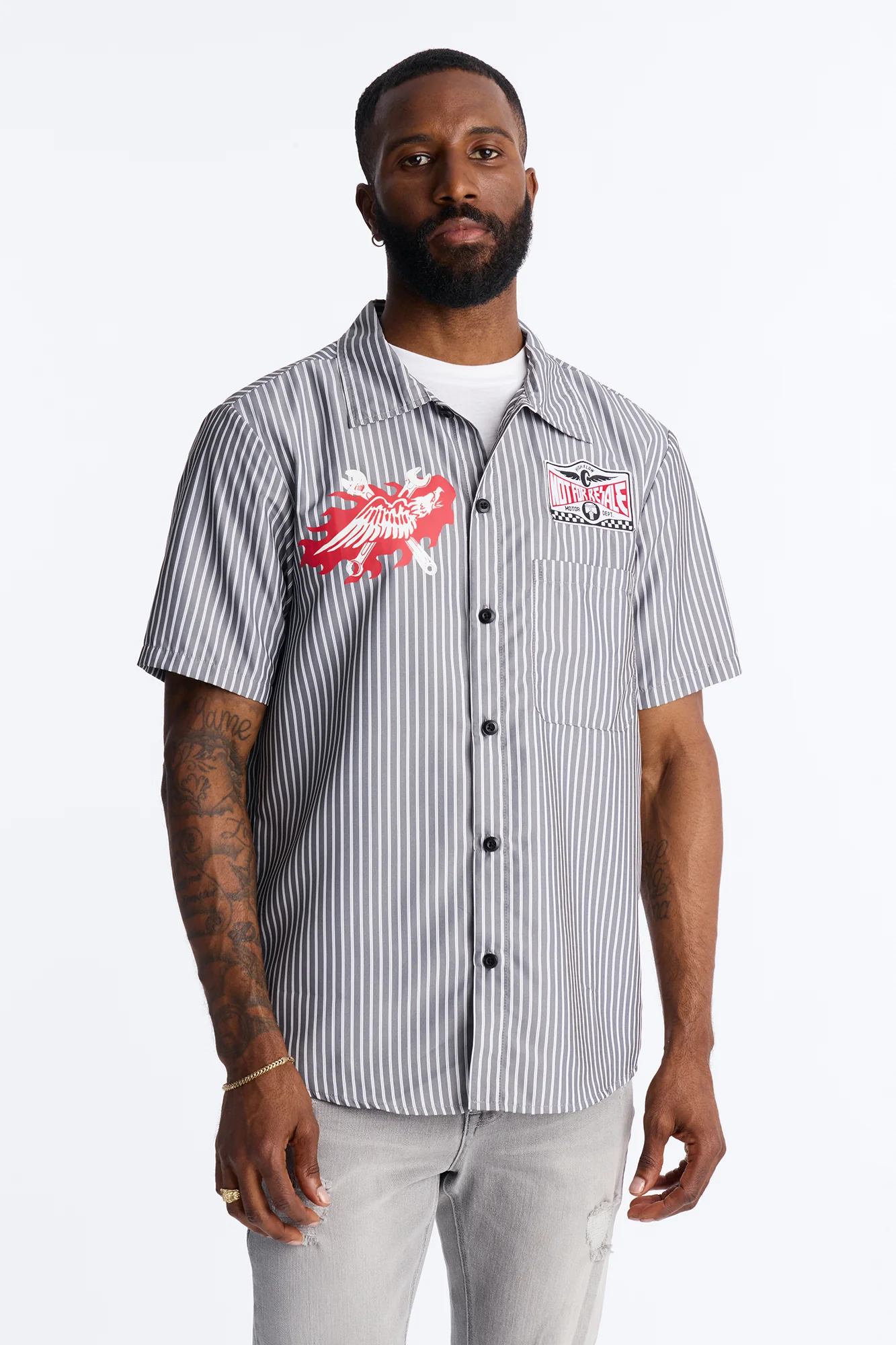 Cropped No Questions Asked Striped Button Up Shirt - Black - Image 4