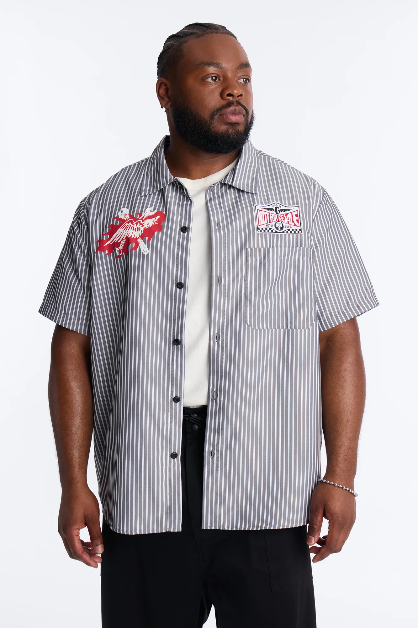 Cropped No Questions Asked Striped Button Up Shirt - Black - Image 9