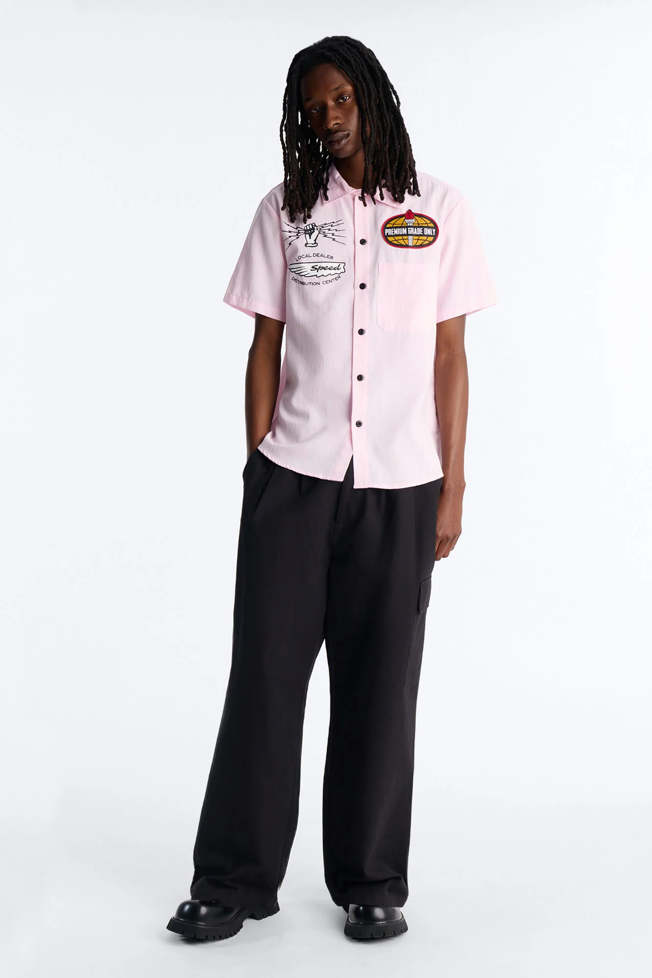 Cropped Overdrive Mode Striped Button Up Shirt - Pink - Image 2