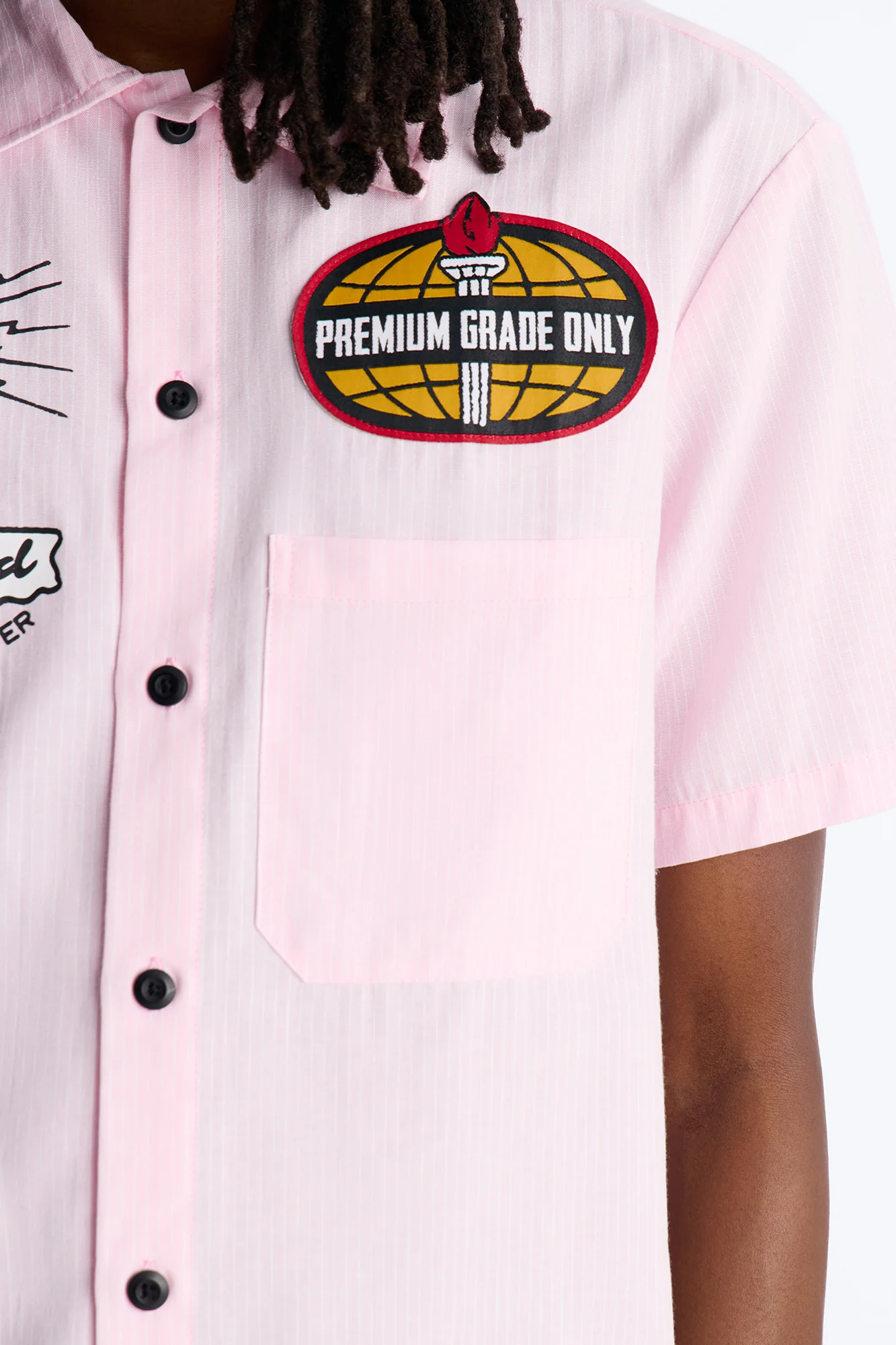 Cropped Overdrive Mode Striped Button Up Shirt - Pink - Image 3