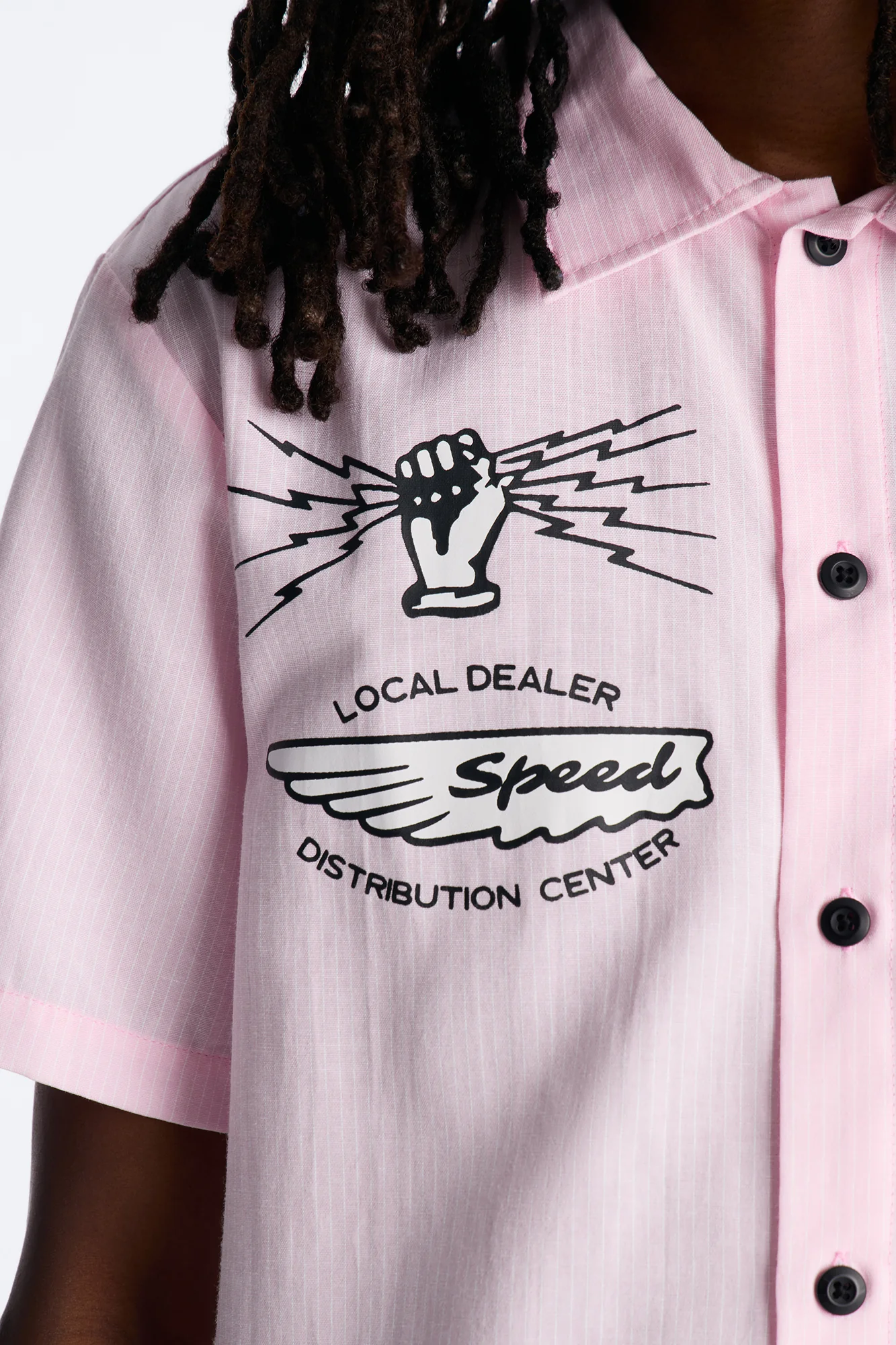 Cropped Overdrive Mode Striped Button Up Shirt - Pink - Image 4