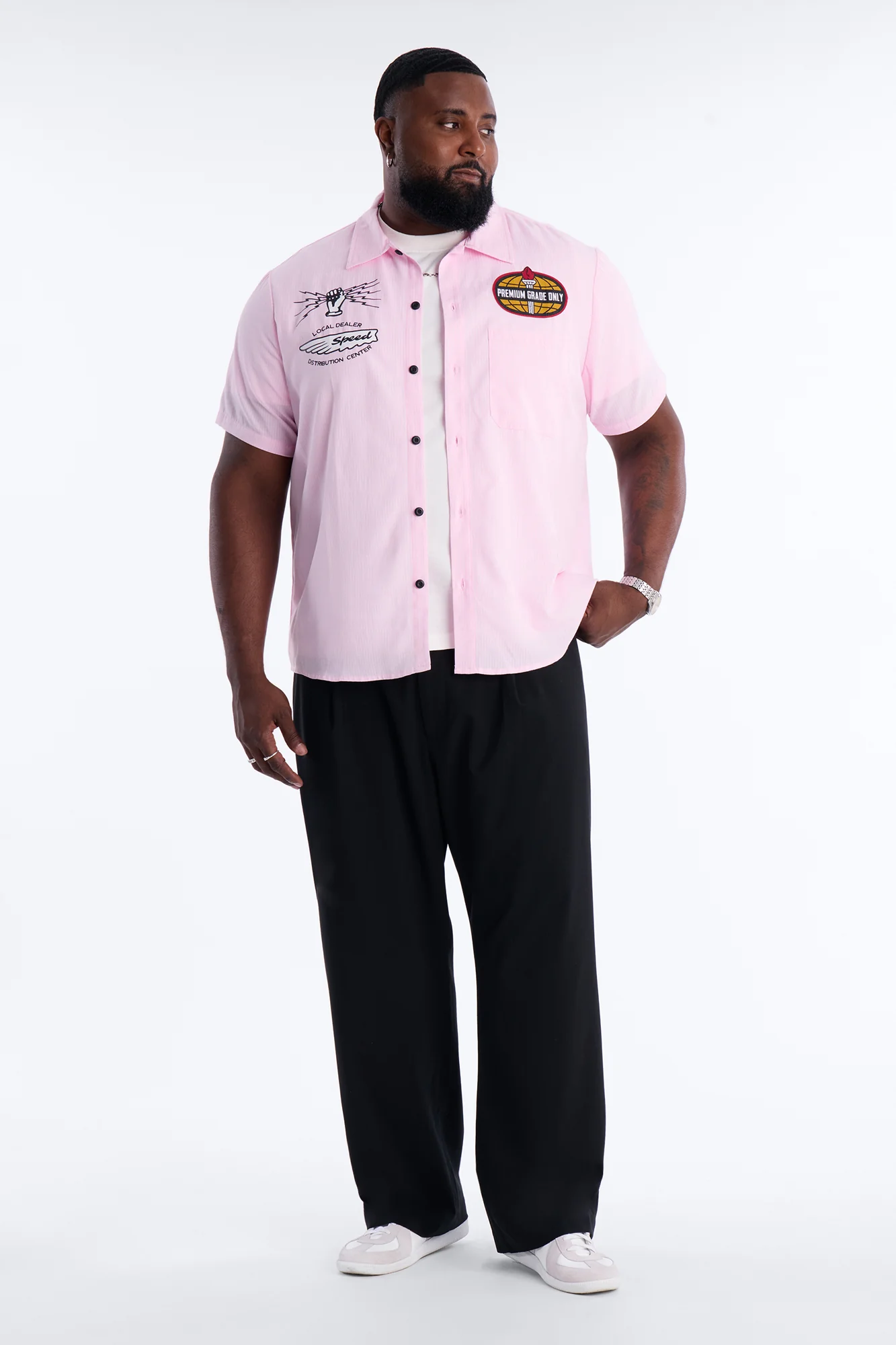Cropped Overdrive Mode Striped Button Up Shirt - Pink - Image 7
