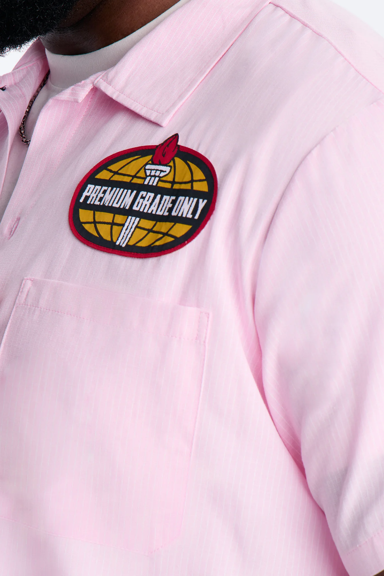 Cropped Overdrive Mode Striped Button Up Shirt - Pink - Image 8
