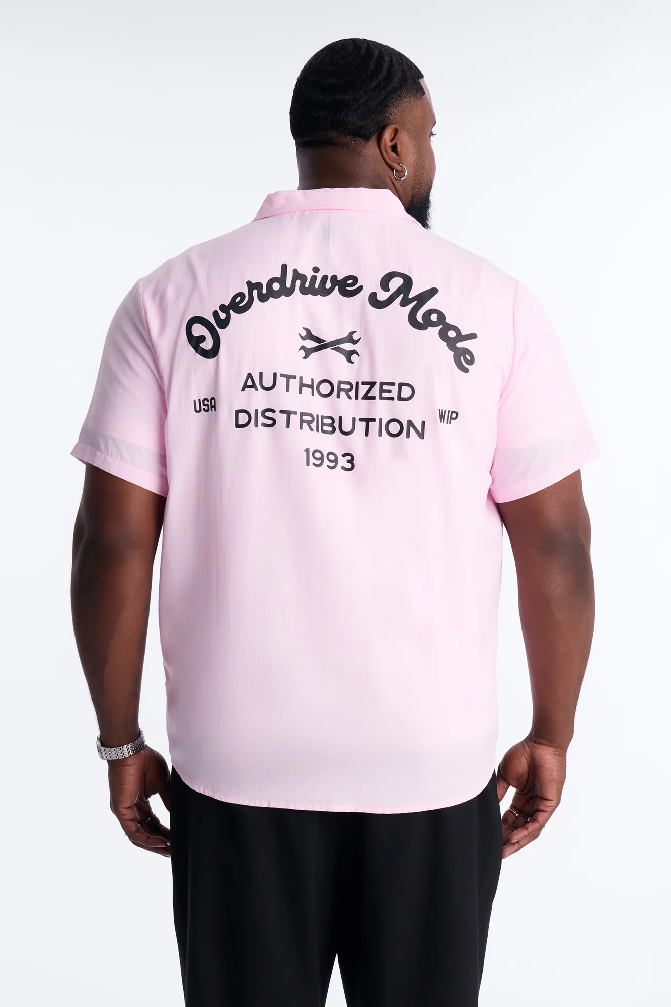 Cropped Overdrive Mode Striped Button Up Shirt - Pink - Image 9