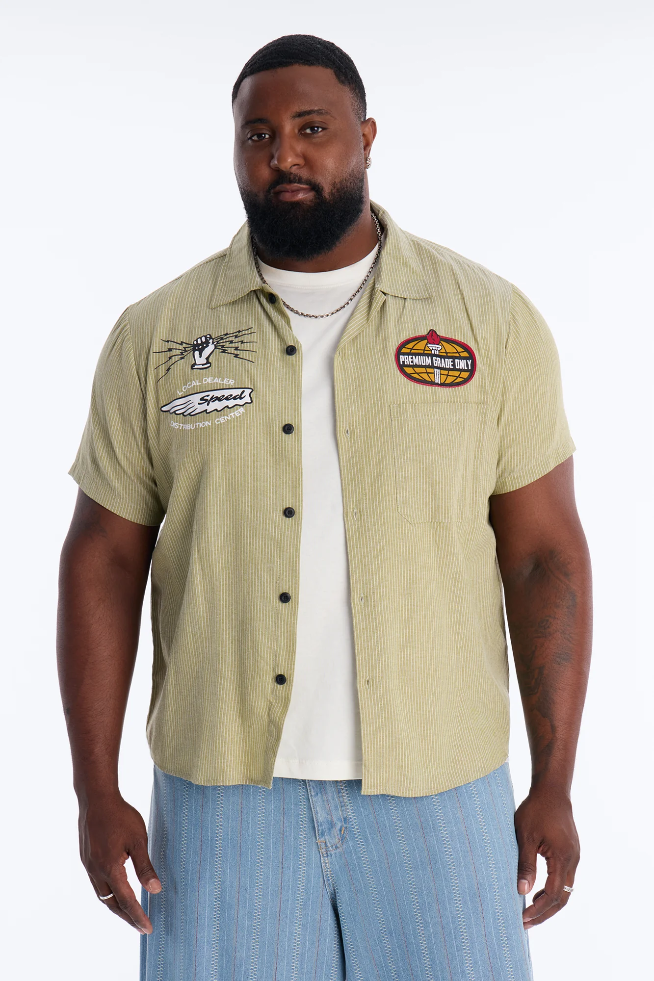 Cropped Overdrive Mode Striped Button Up Shirt - Sage - Image 5