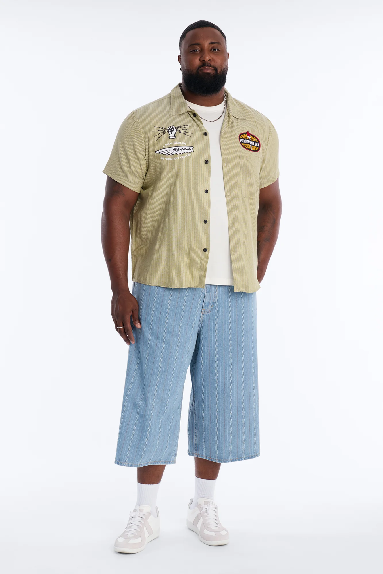 Cropped Overdrive Mode Striped Button Up Shirt - Sage - Image 6