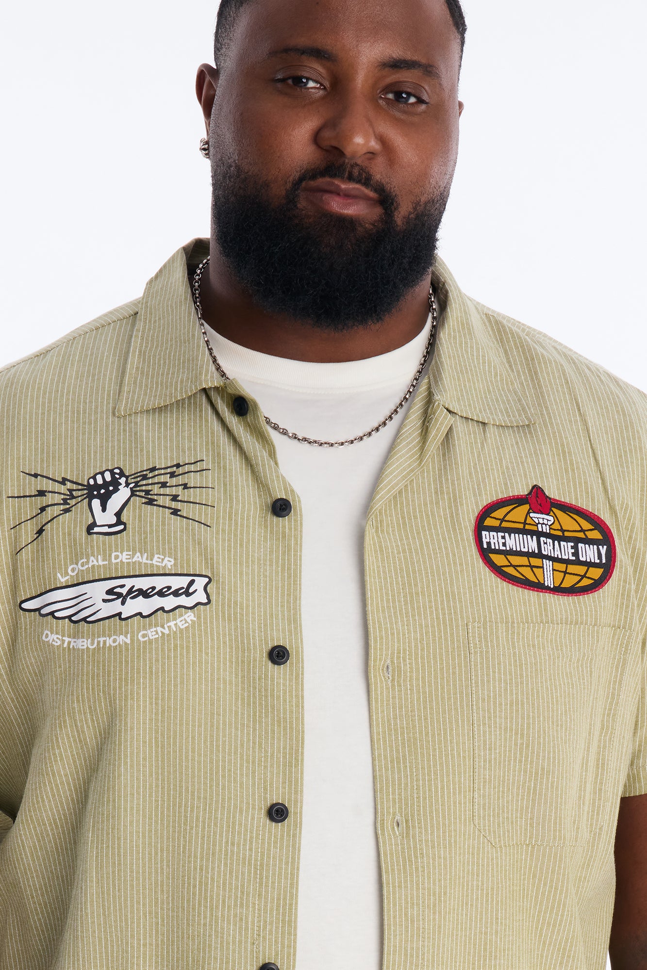 Cropped Overdrive Mode Striped Button Up Shirt - Sage - Image 7