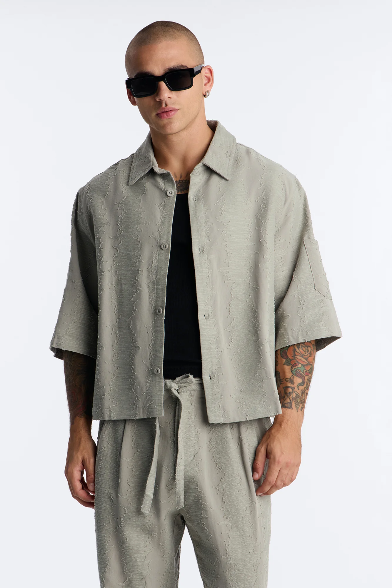 Cropped Sands Of Time Button Up Shirt - Sage