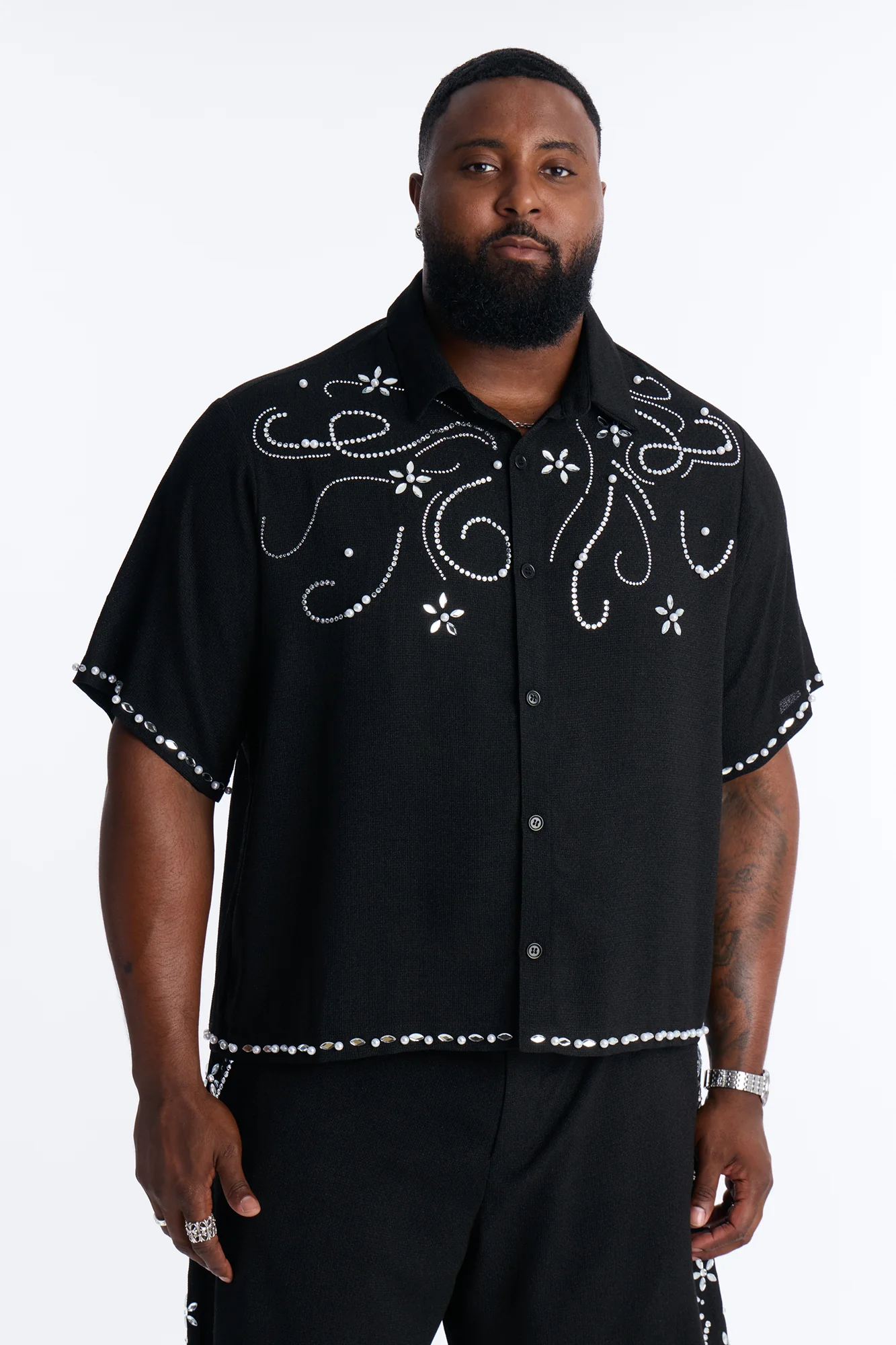 Cropped Wanderlust Pearl Journey Button Up - Black - Image 5