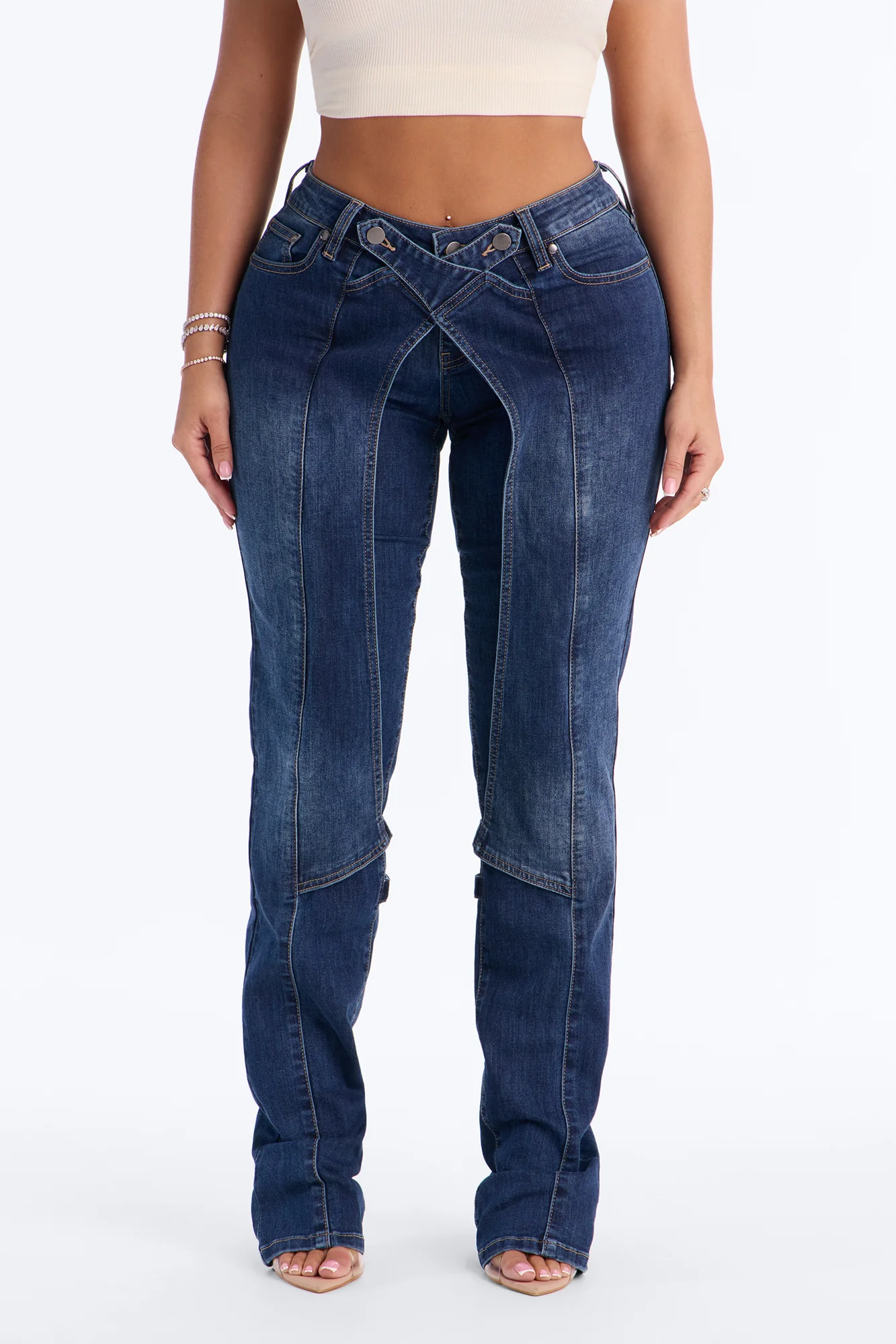 Cross My Mind Stacked Low Rise Slim Straight Leg Jeans - Dark Wash - Image 2